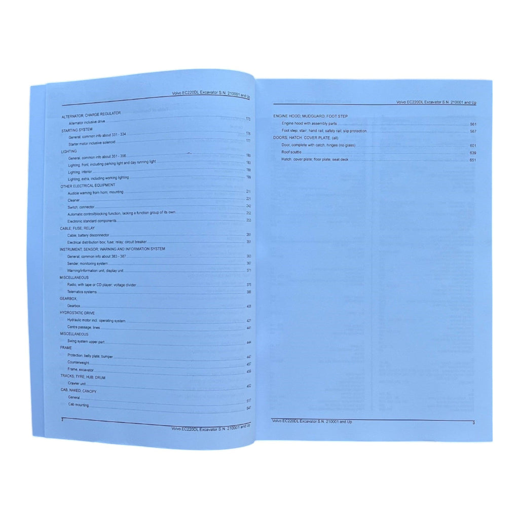 VOLVO EC220D L Excavator Parts Catalog Hard Copy Manual