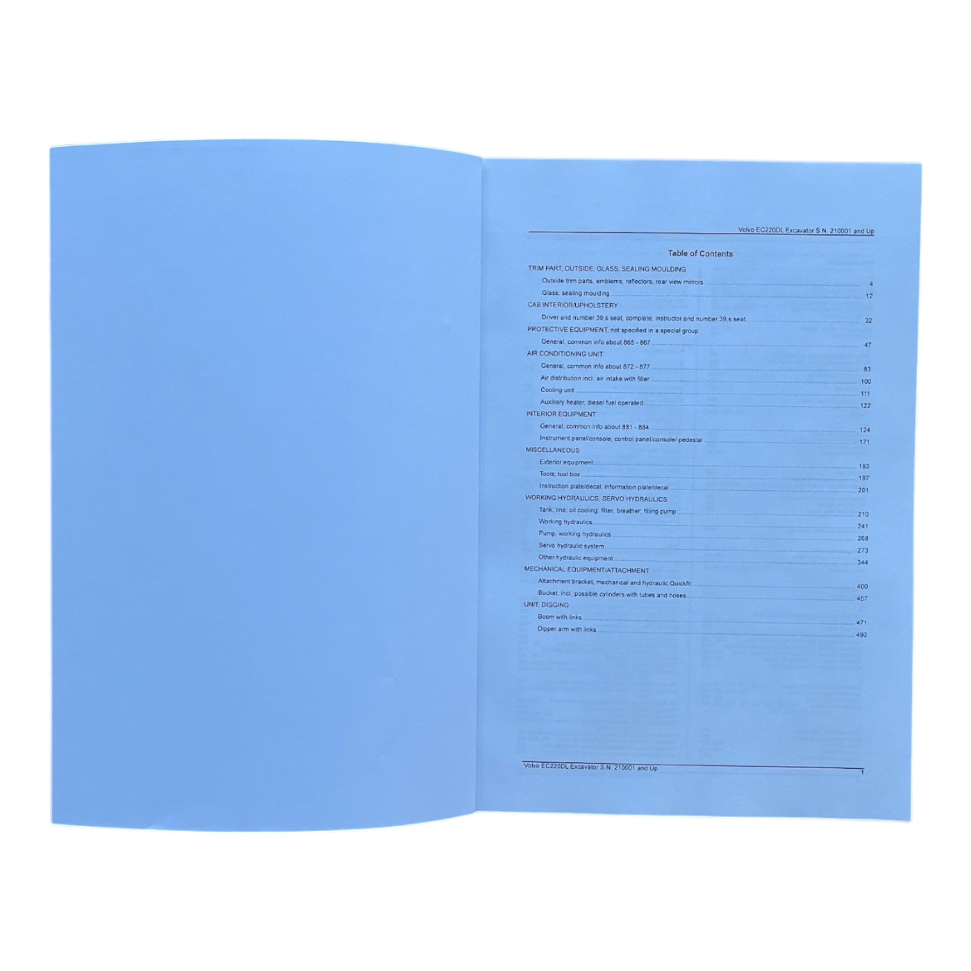 VOLVO EC220D L Excavator Parts Catalog Hard Copy Manual
