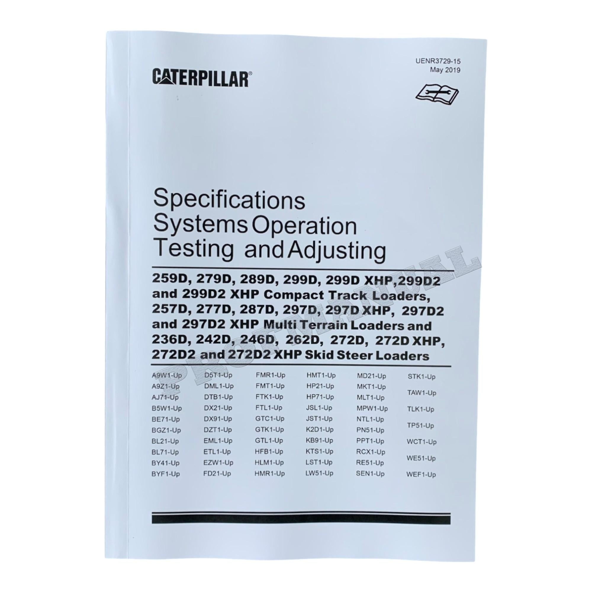 Caterpillar 272DXHP 272D2 272D2XHP Loader Testing and Adjusting Service Manual