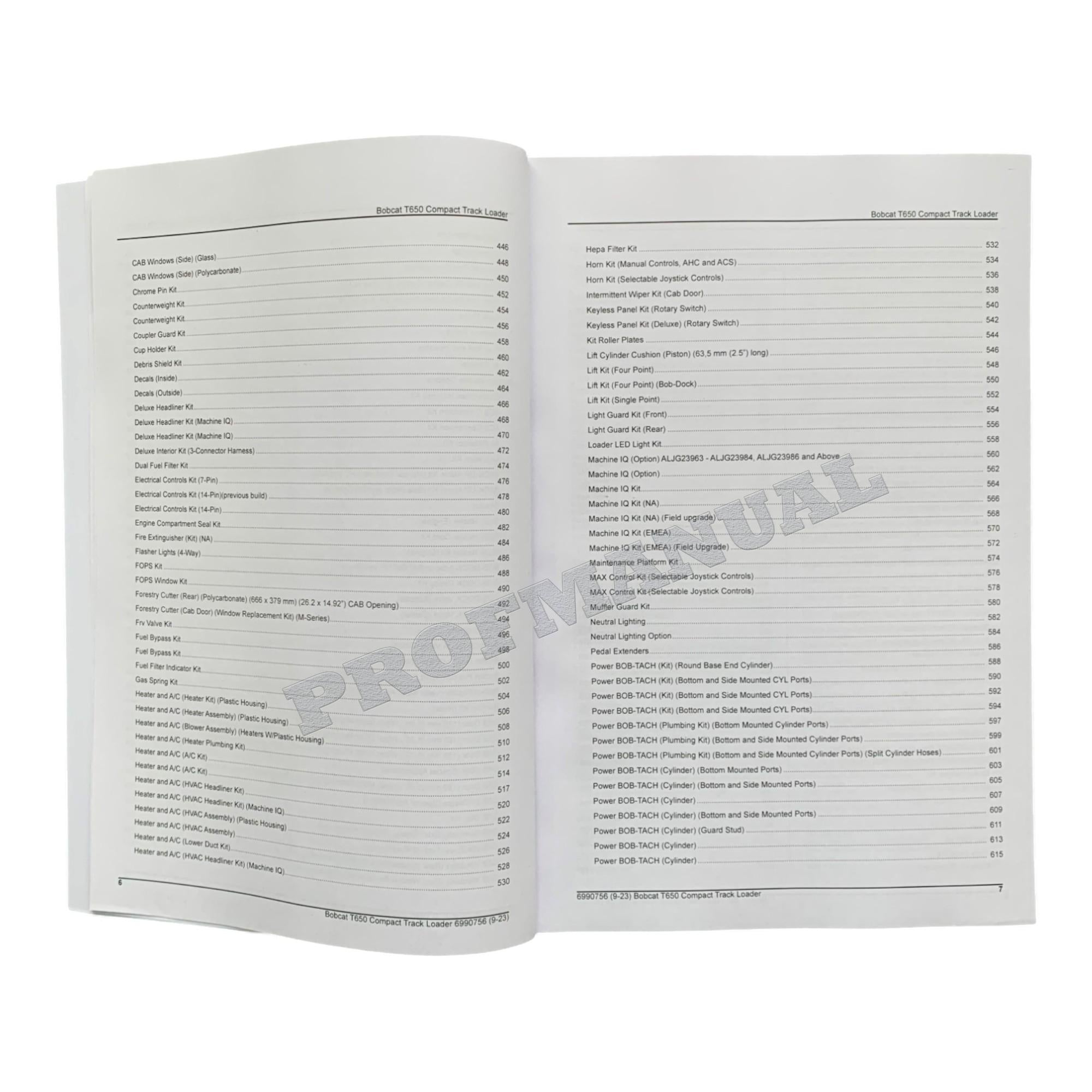 Bobcat T650 Compact Track Loader Parts Catalog Manual ALJG11001-