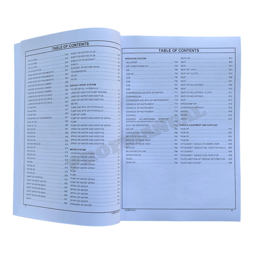 Caterpillar Cat RM 350B Reclaimer Mixer Road Reclaimer Parts Catalog Manual