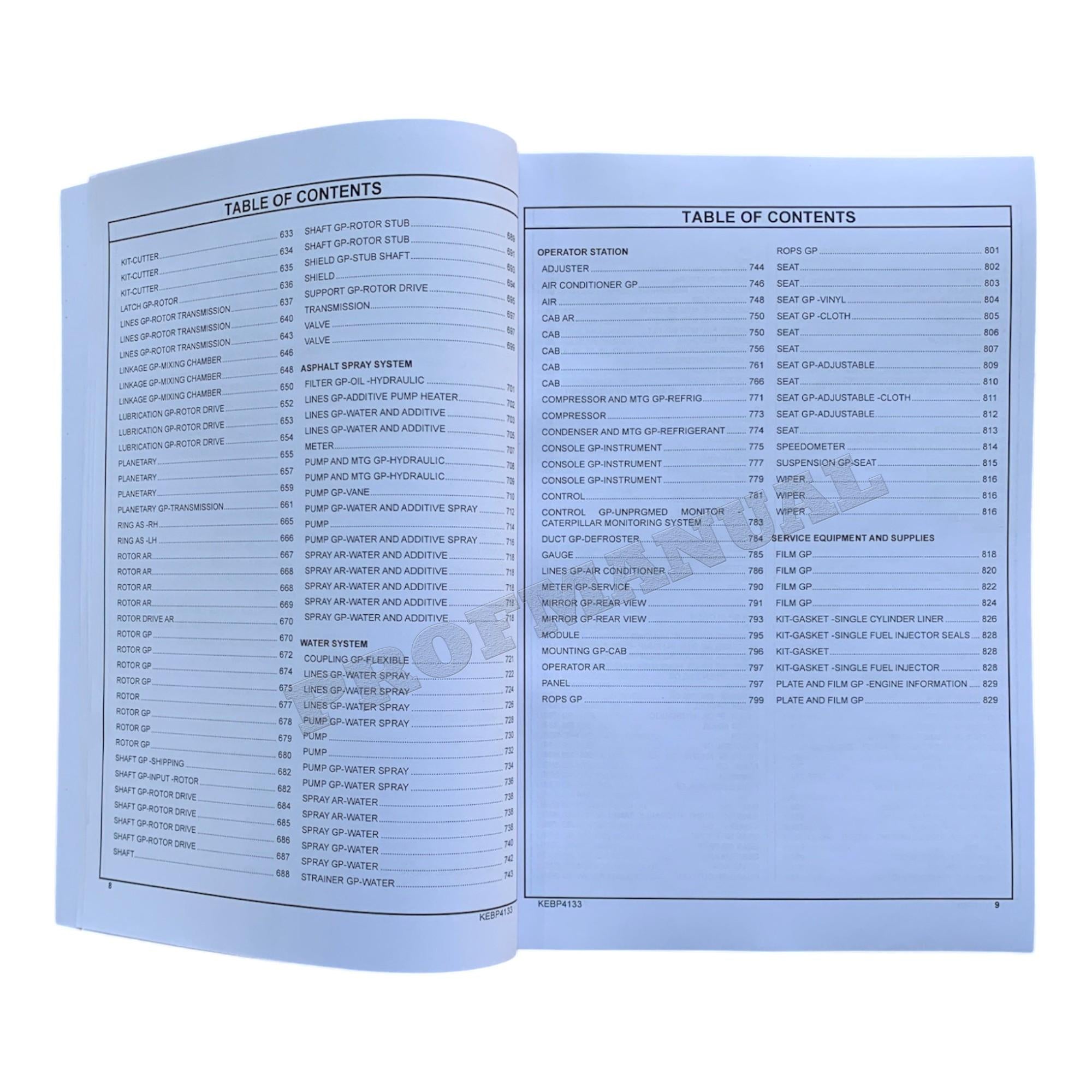 Caterpillar Cat RM 350B Reclaimer Mixer Road Reclaimer Parts Catalog Manual