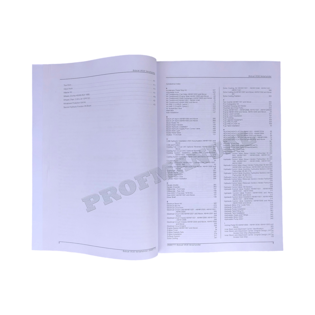 Manual del catálogo de piezas Bobcat V638 VersaHandler A2ZV11001 A2ZW11001