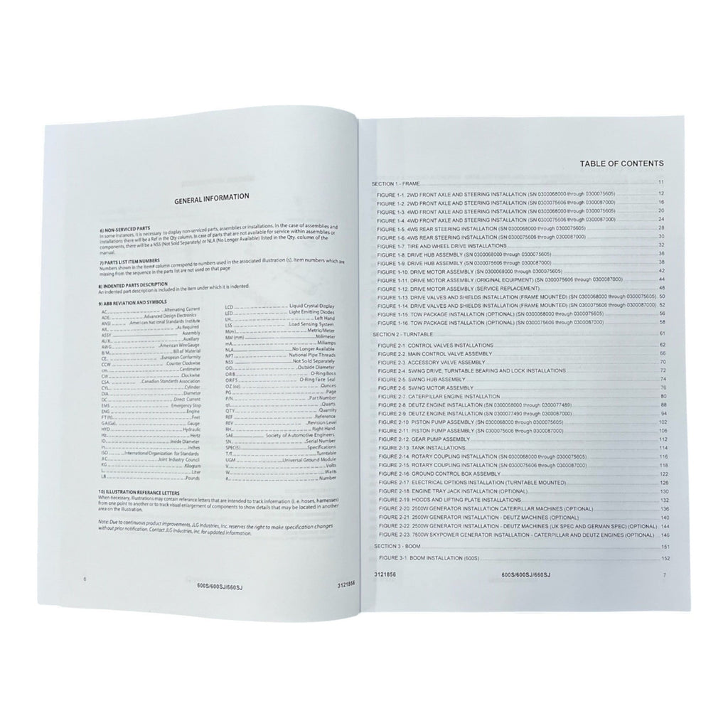 JLG 600S 600SJ 660SJ Boom Lift Parts Catalog Manual