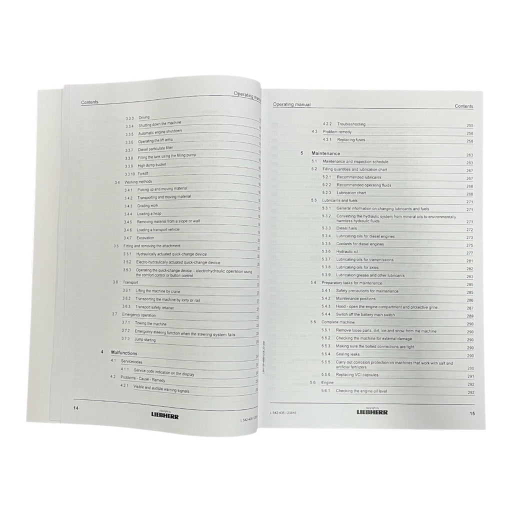 Liebherr L542-435 Wheel Loader Operators manual