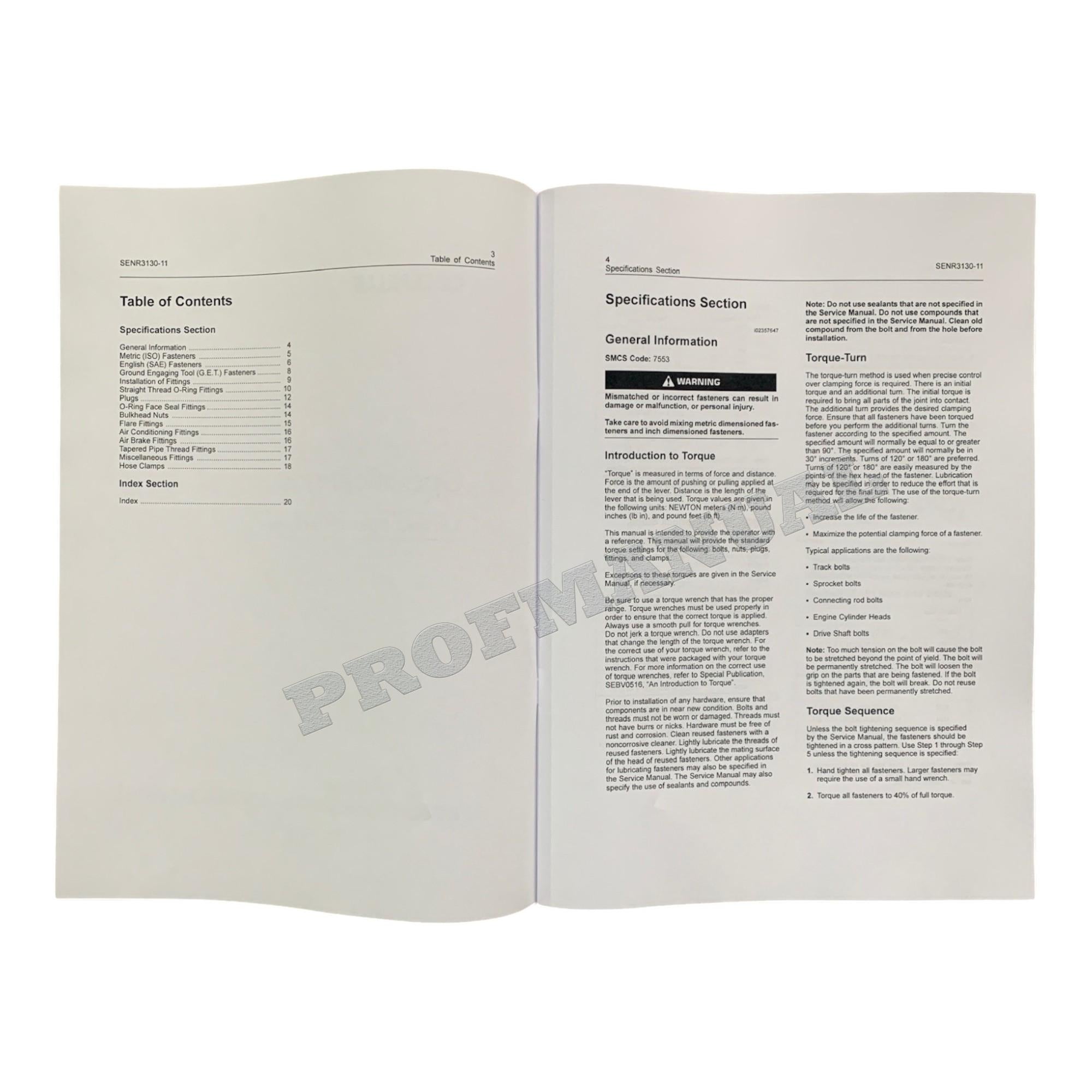 Caterpillar Torque Specification Service Manual SENR3130-20