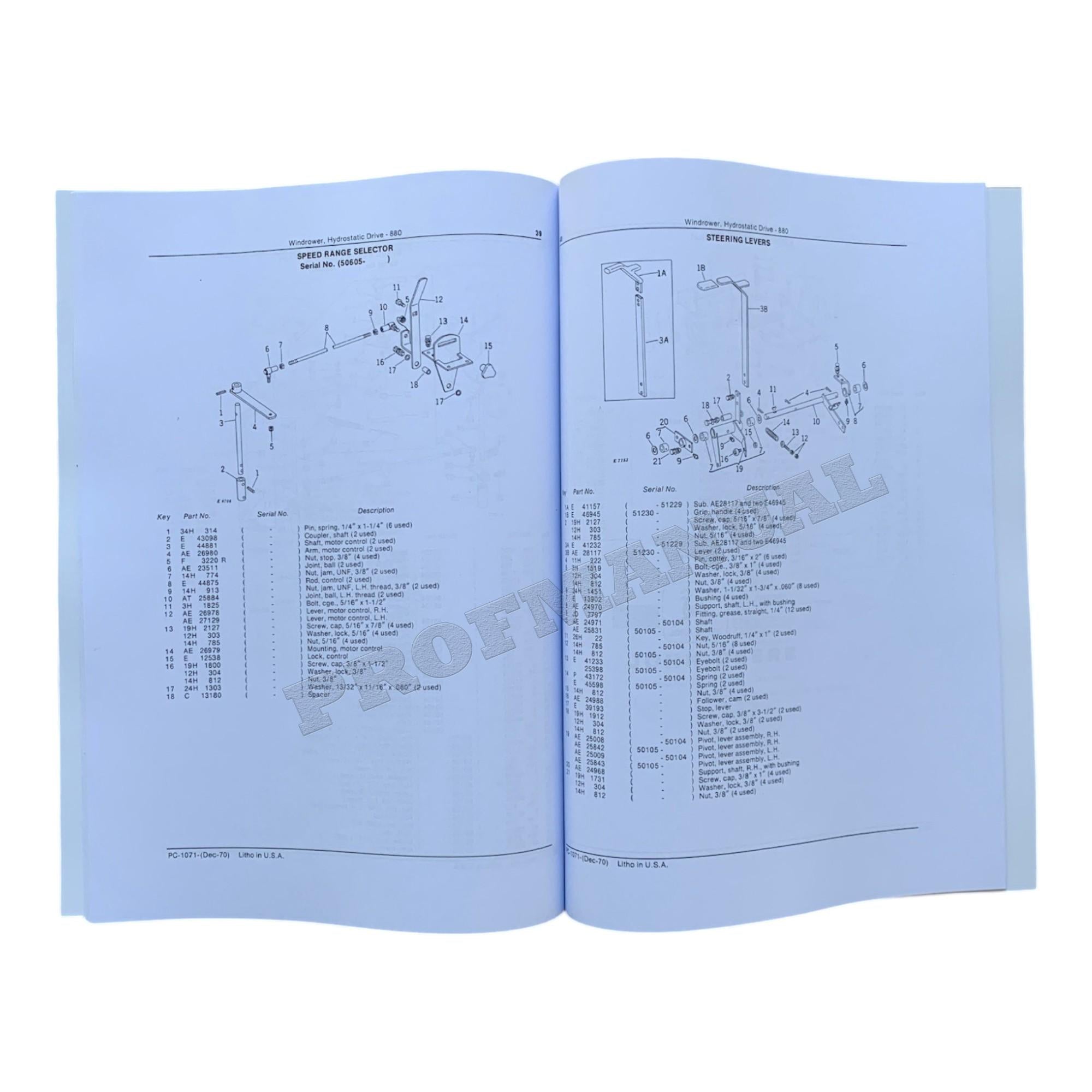Catálogo de piezas de la hilandera JOHN DEERE 880, manual n.º 1