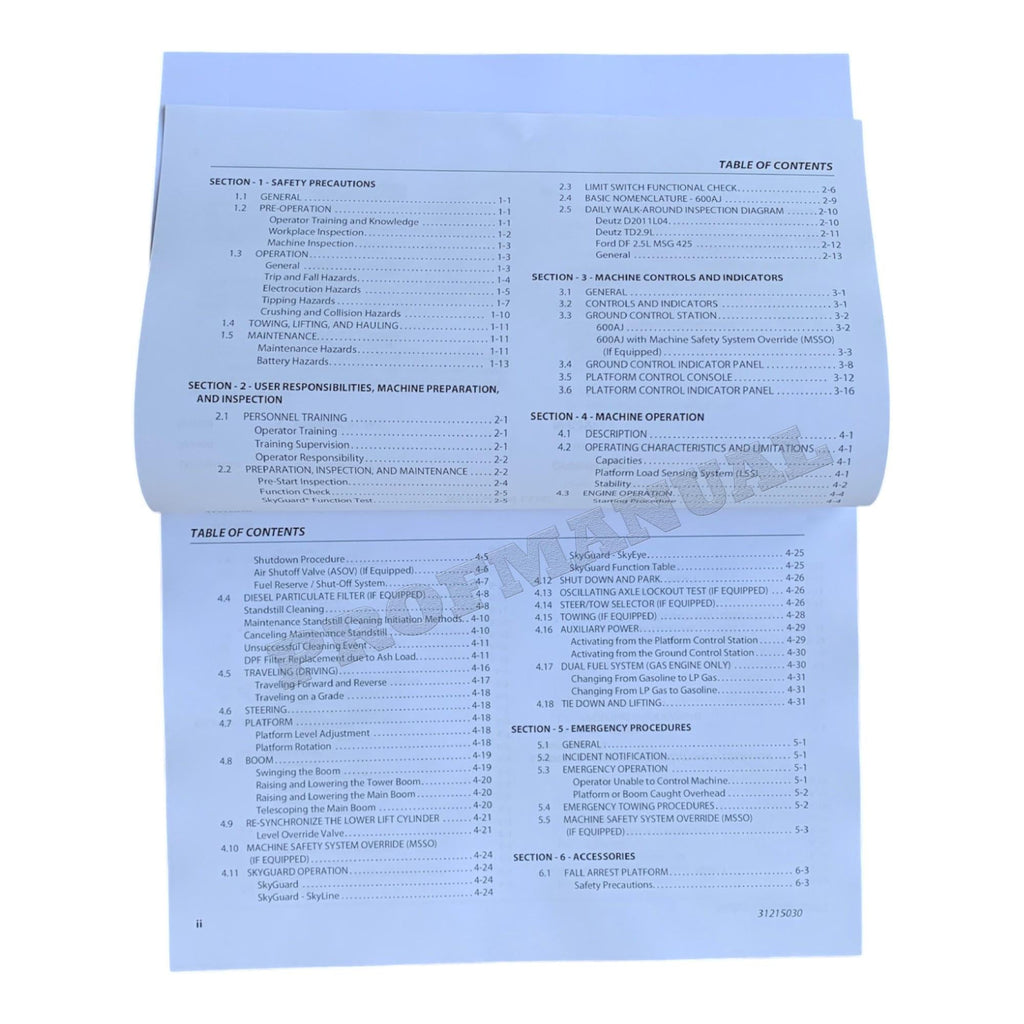 JLG 600AJ Boom Lift Maintenance Operation Operators Manual 31215030