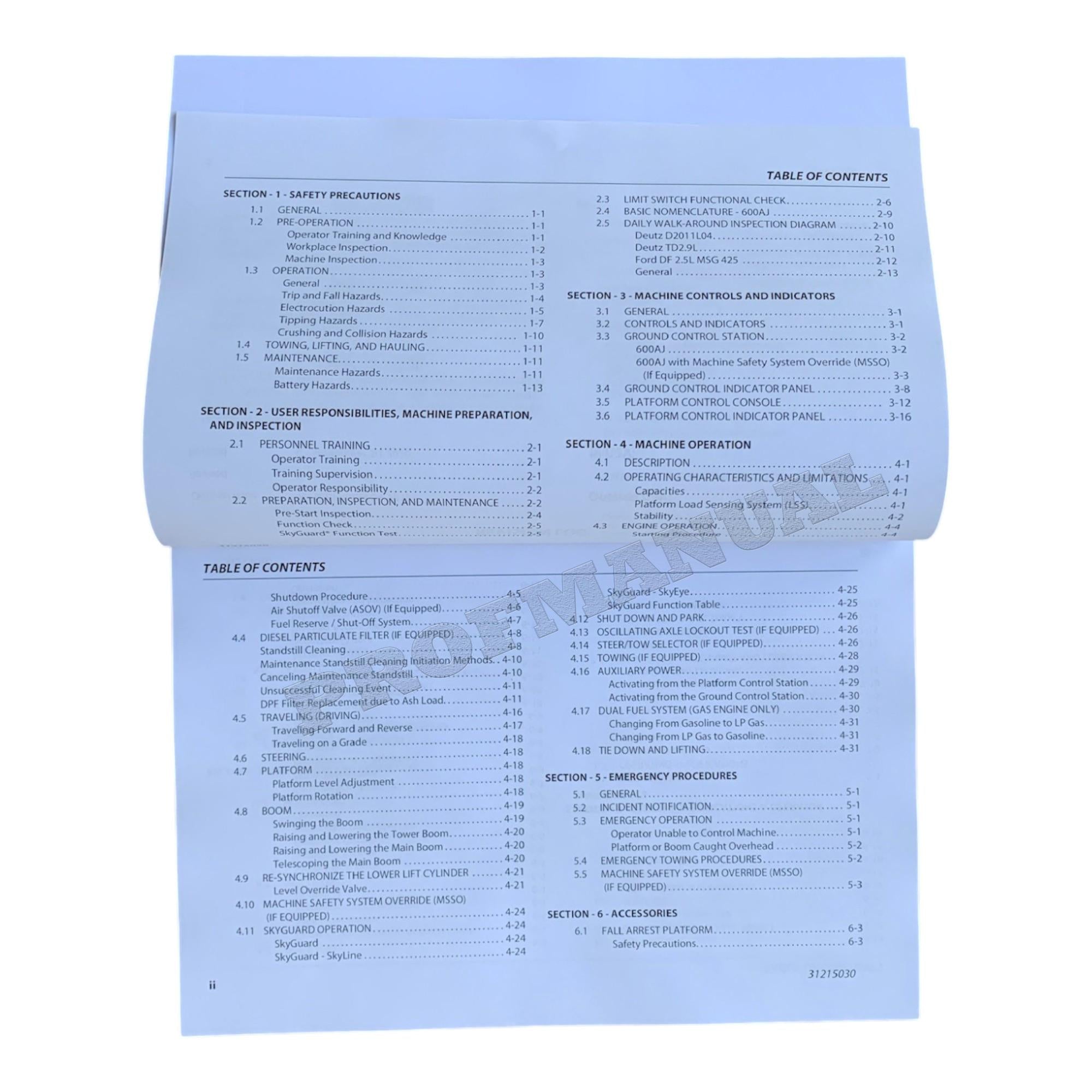 JLG 600AJ Boom Lift Maintenance Operation Operators Manual 31215030