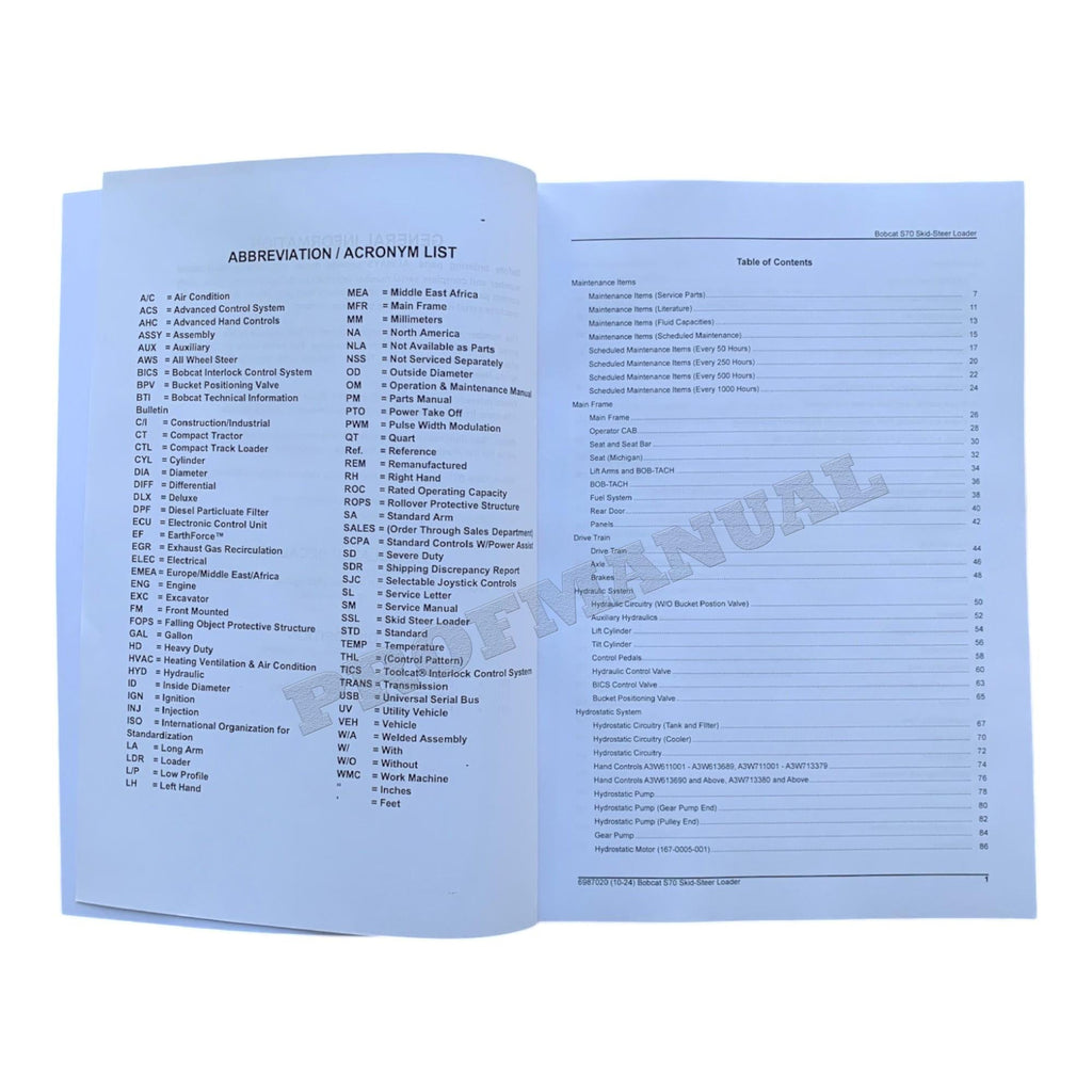 Catálogo de piezas del cargador de dirección deslizante Bobcat S70 Manual A3W611001- A3W711001-