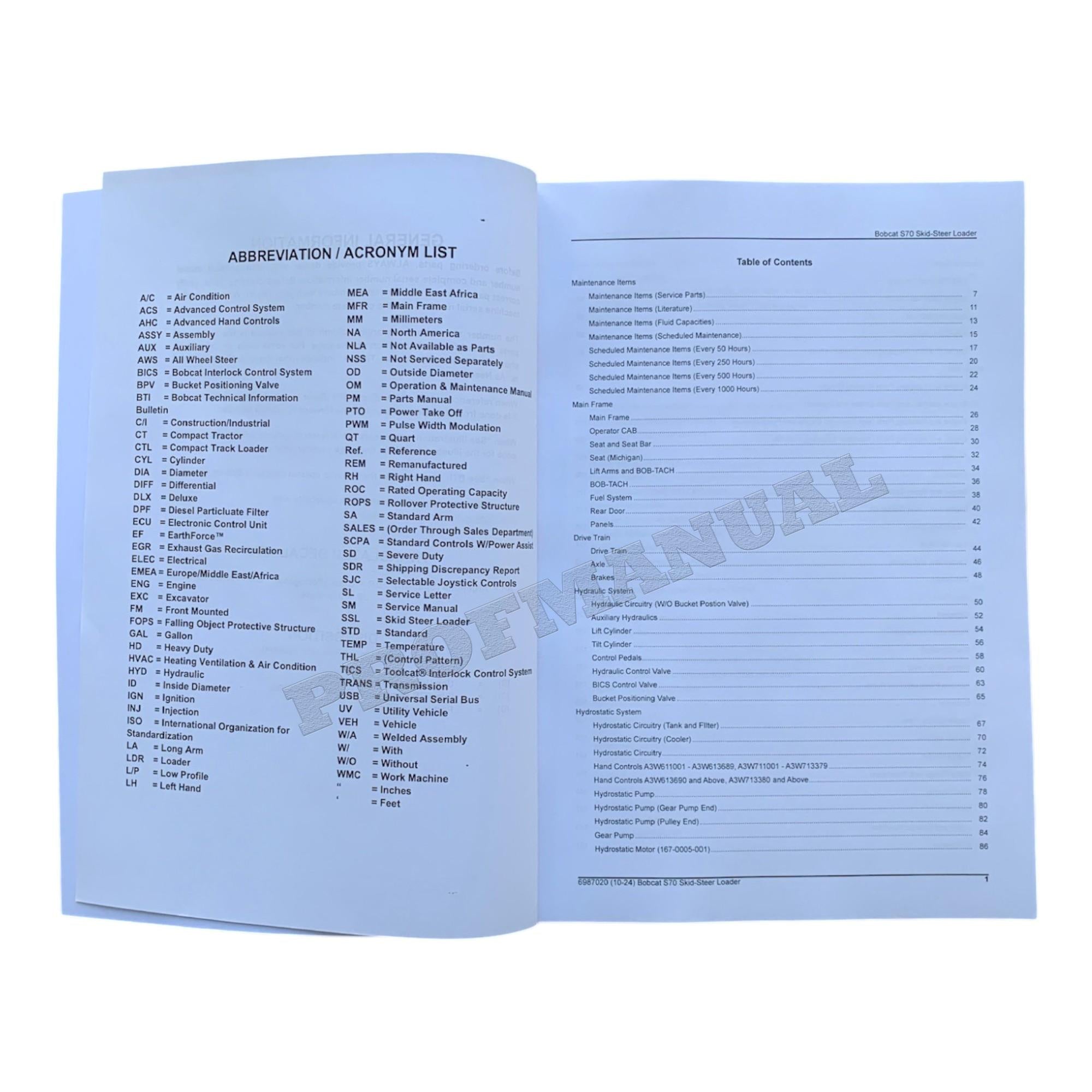 Catálogo de piezas del cargador de dirección deslizante Bobcat S70 Manual A3W611001- A3W711001-