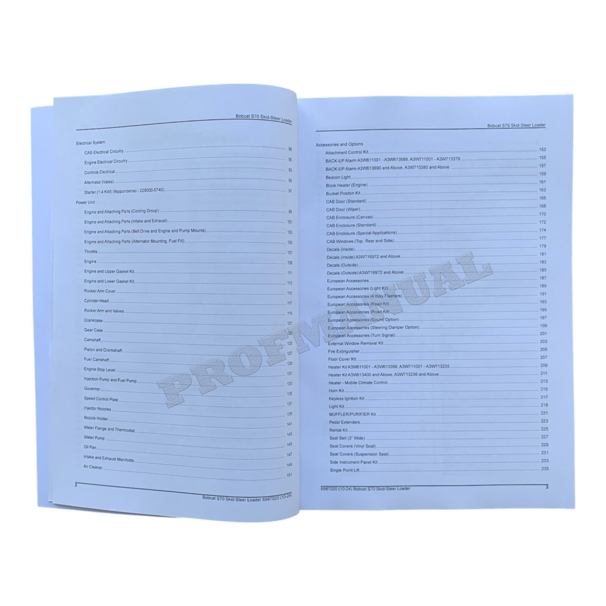 Catálogo de piezas del cargador de dirección deslizante Bobcat S70 Manual A3W611001- A3W711001-