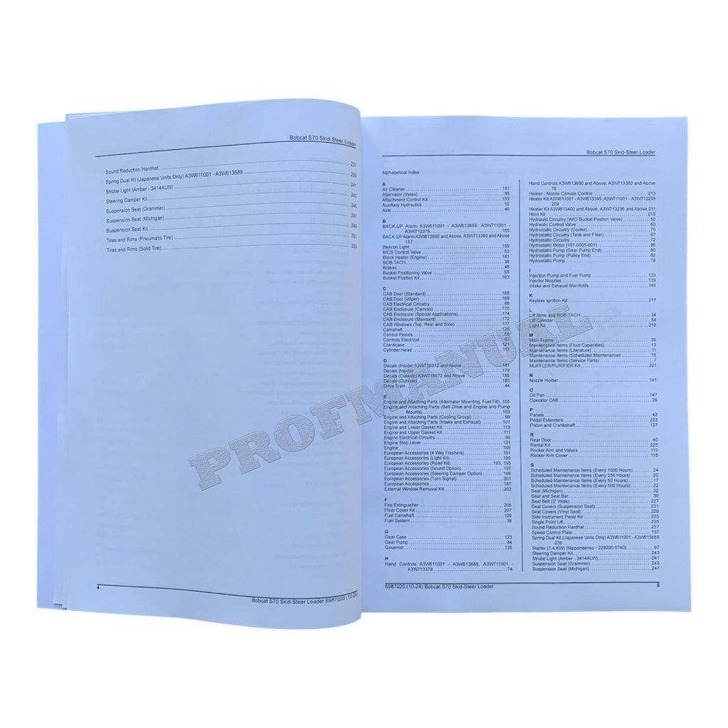 Catálogo de piezas del cargador de dirección deslizante Bobcat S70 Manual A3W611001- A3W711001-