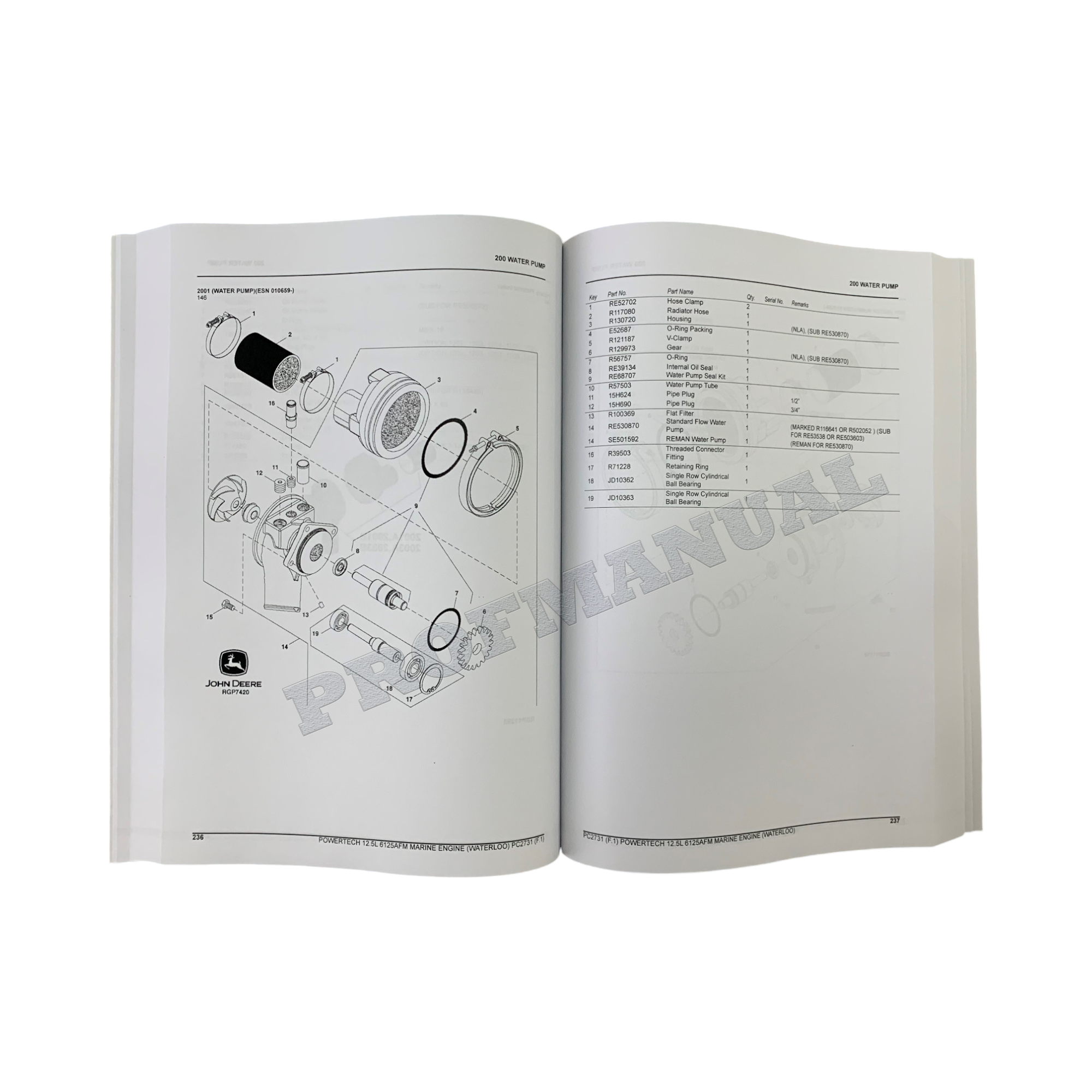 John Deere PowerTech 12.5L 6125AFM01 Marine Engine  Parts Catalog Manual