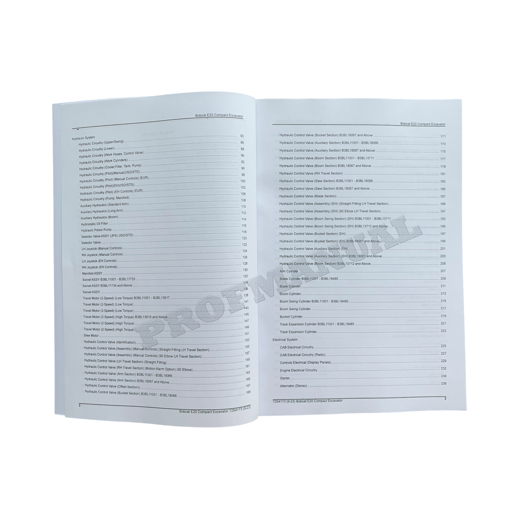 Bobcat E20 Excavator Parts Catalog Manual B3BL11001-