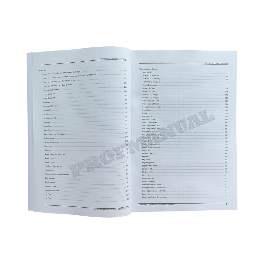 Bobcat E20 Excavator Parts Catalog Manual B3BL11001-