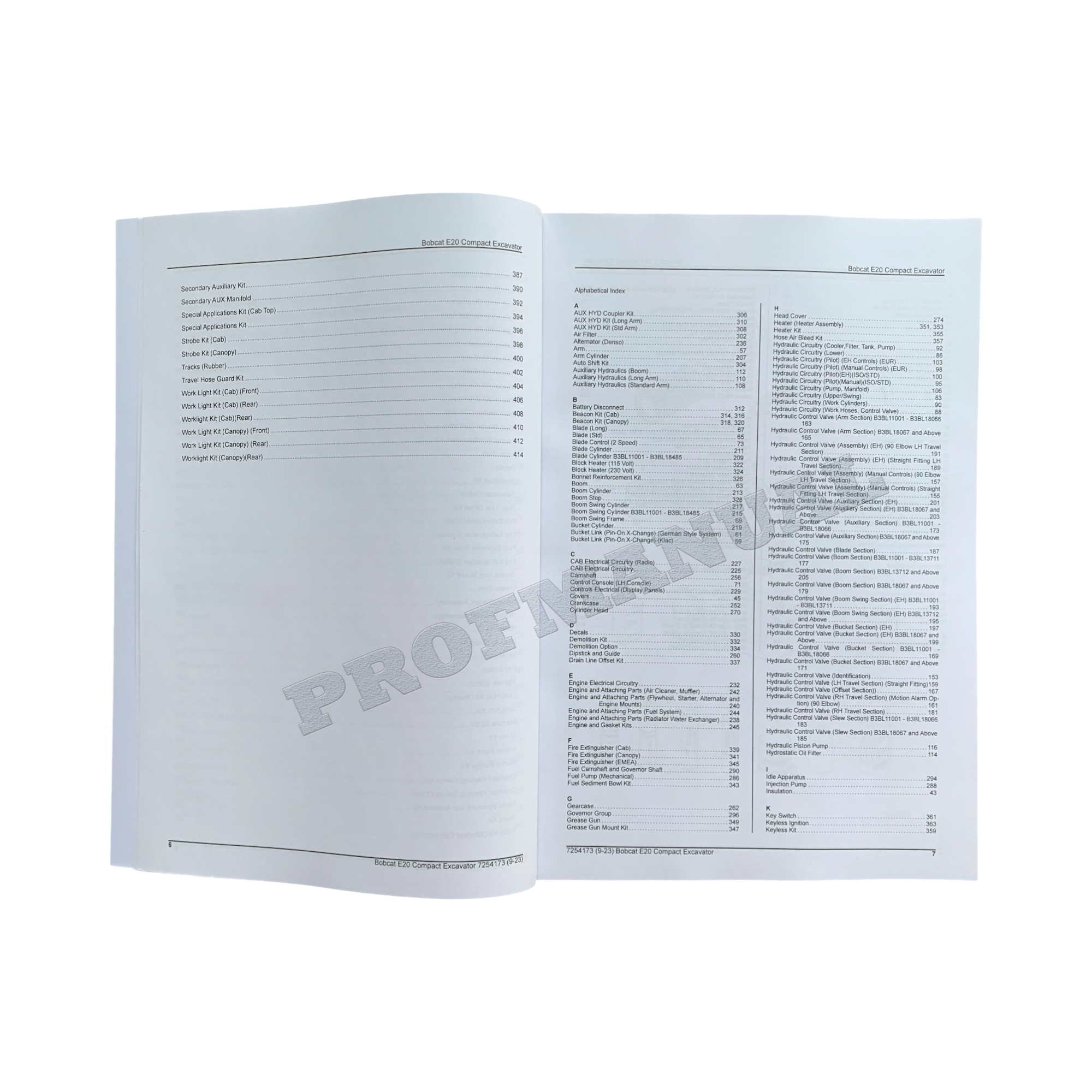 Bobcat E20 Excavator Parts Catalog Manual B3BL11001-