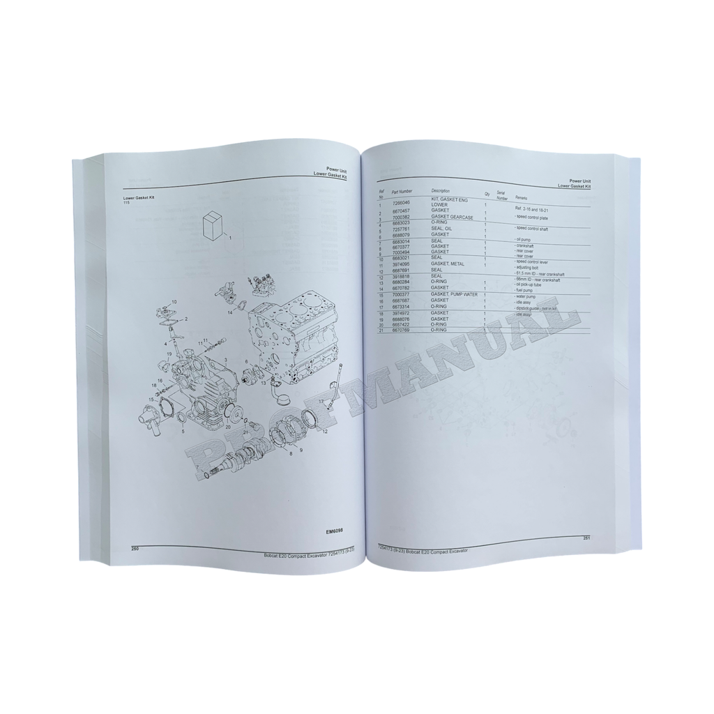 Bobcat E20 Excavator Parts Catalog Manual B3BL11001-