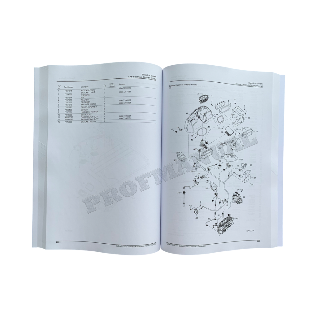 Bobcat E20 Excavator Parts Catalog Manual B3BL11001-