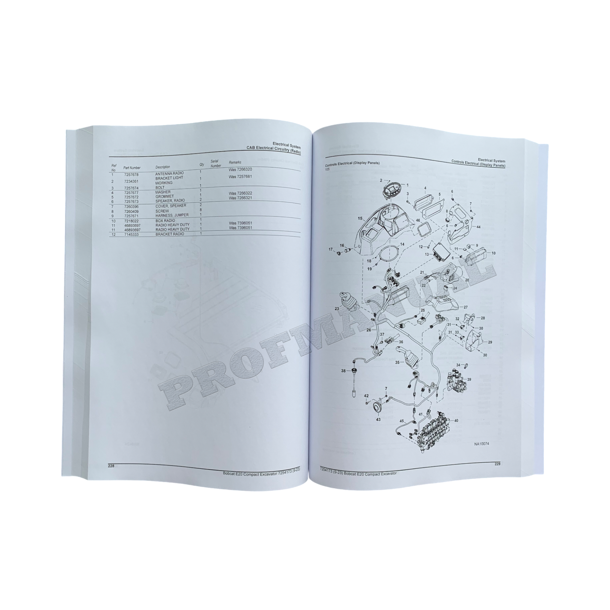 Bobcat E20 Excavator Parts Catalog Manual B3BL11001-