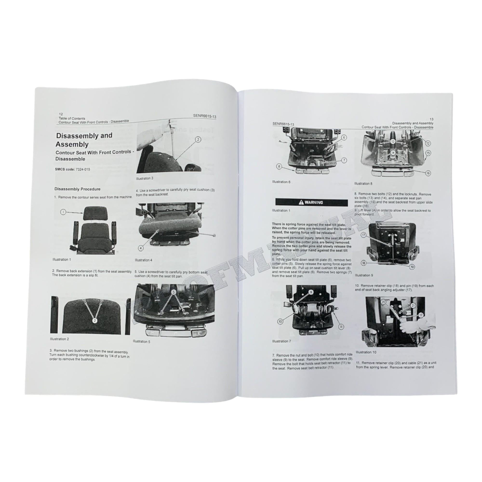 Caterpillar Cat Contour Series Seat Disassembly Assembly Manual