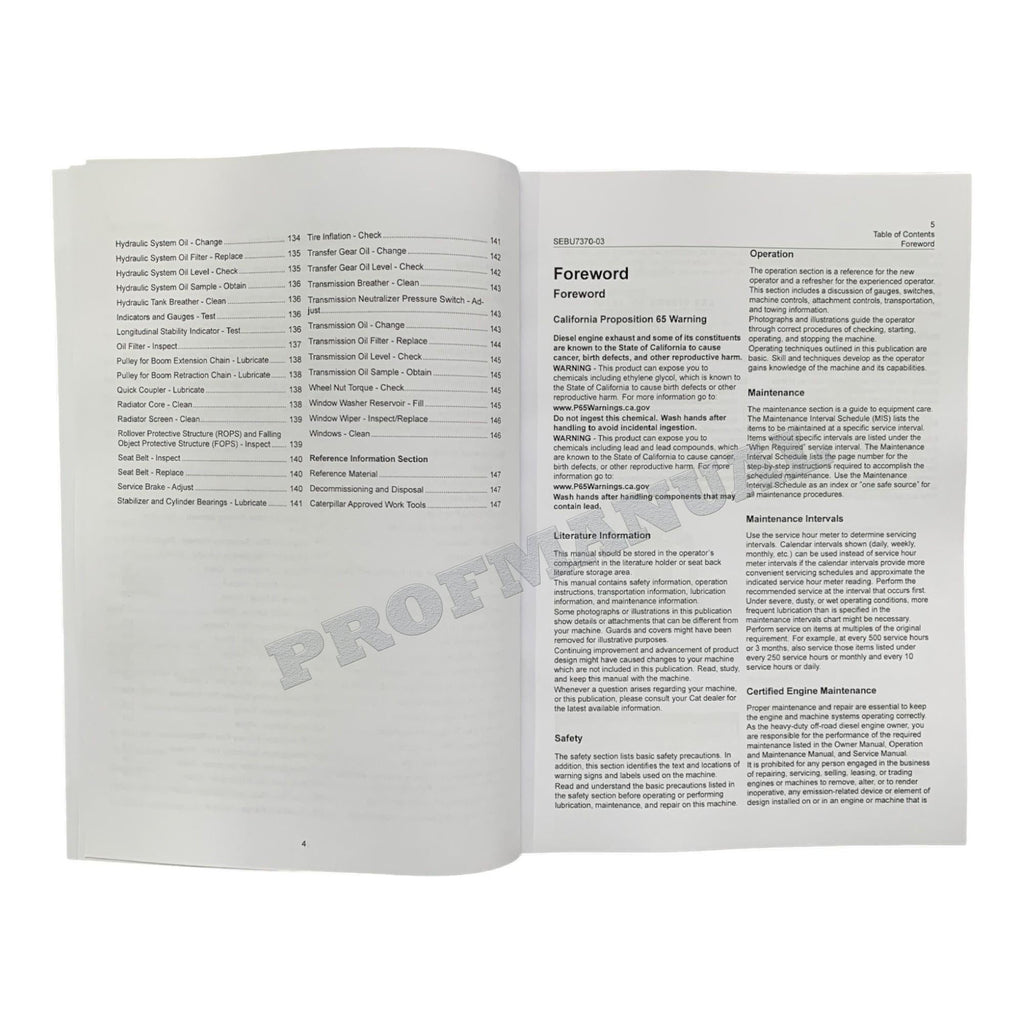 Caterpillar TH62 TH63 TH82 TH83 Telehandler Operators Manual SEBU7370
