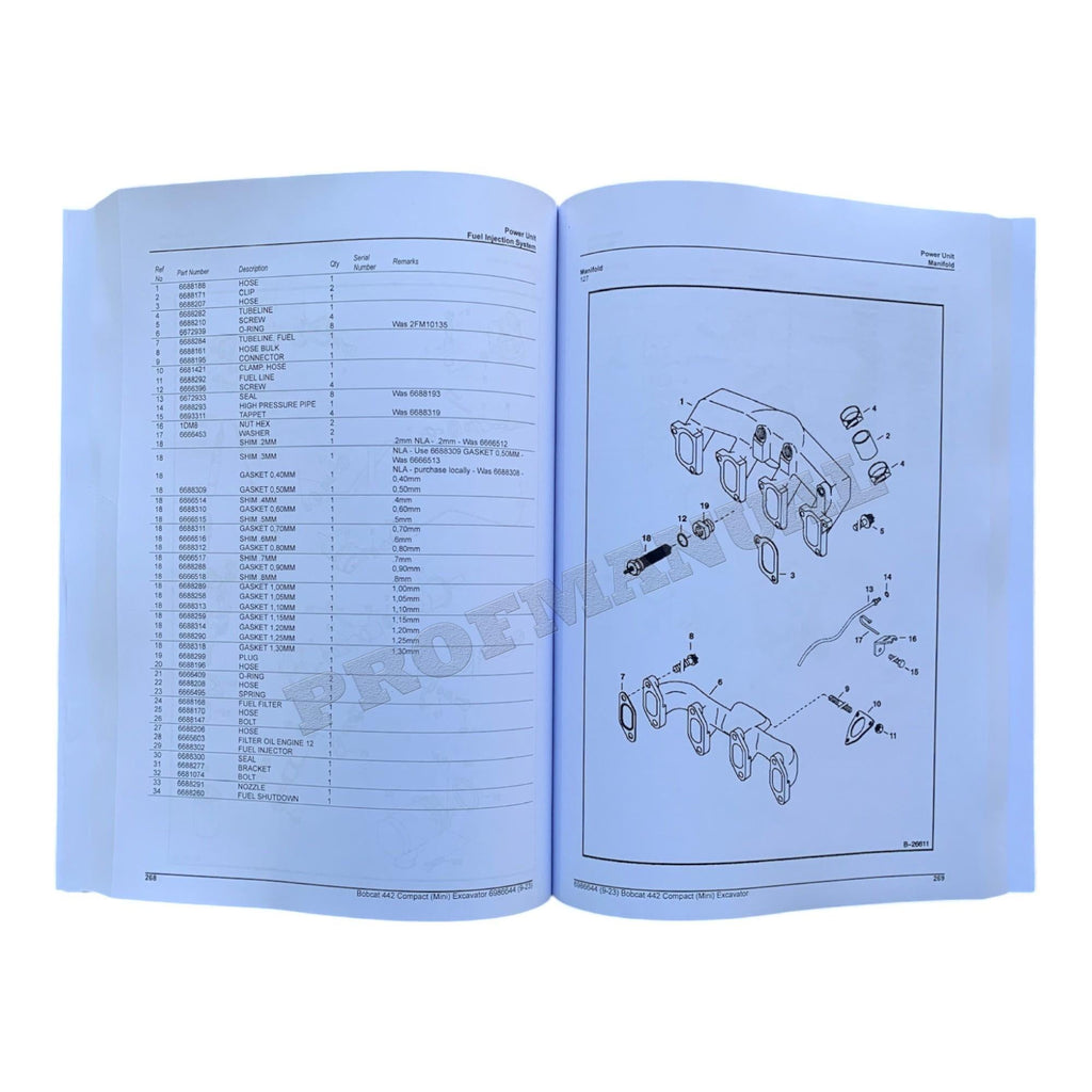 Bobcat 442 Excavator Parts Catalog Manual 528611477- 528911485-