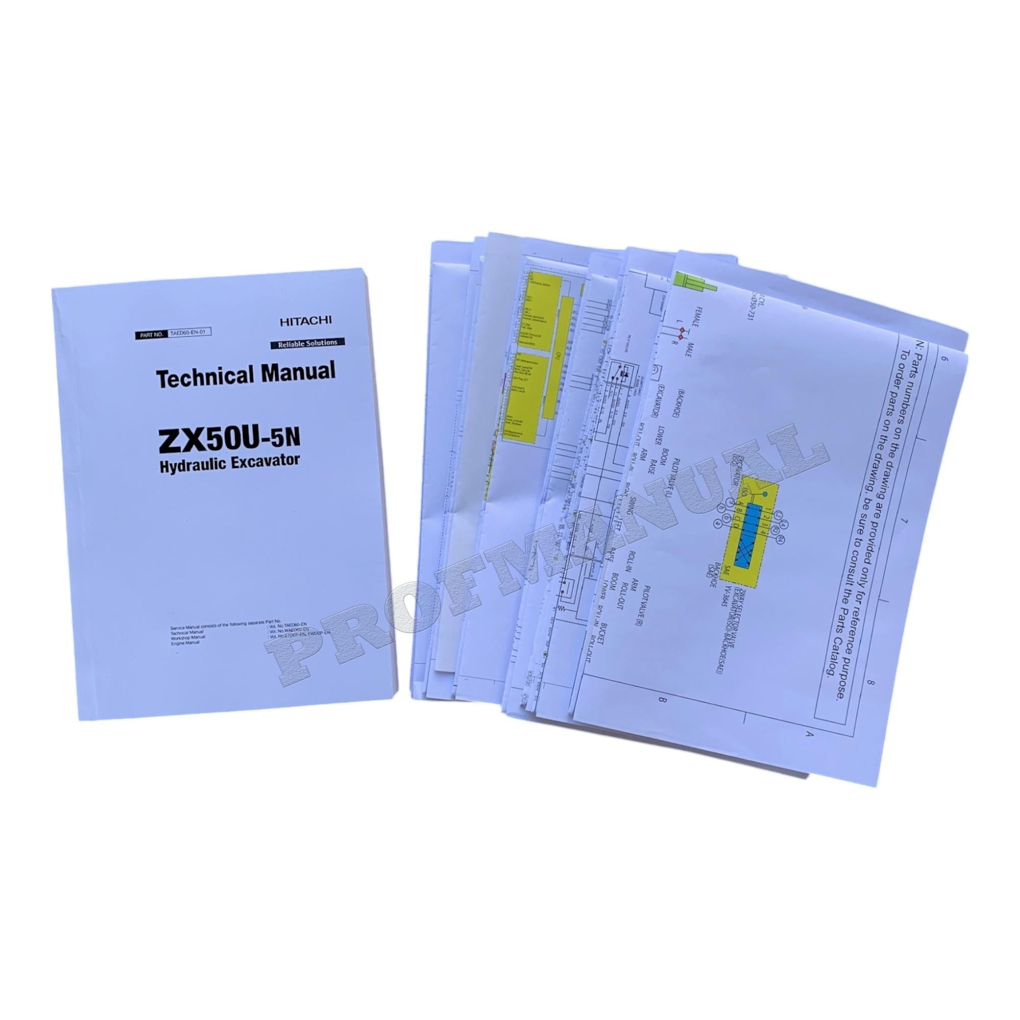 Hitachi ZX50U-5N Excavator Service Manual with Schemes TAED60-EN-01