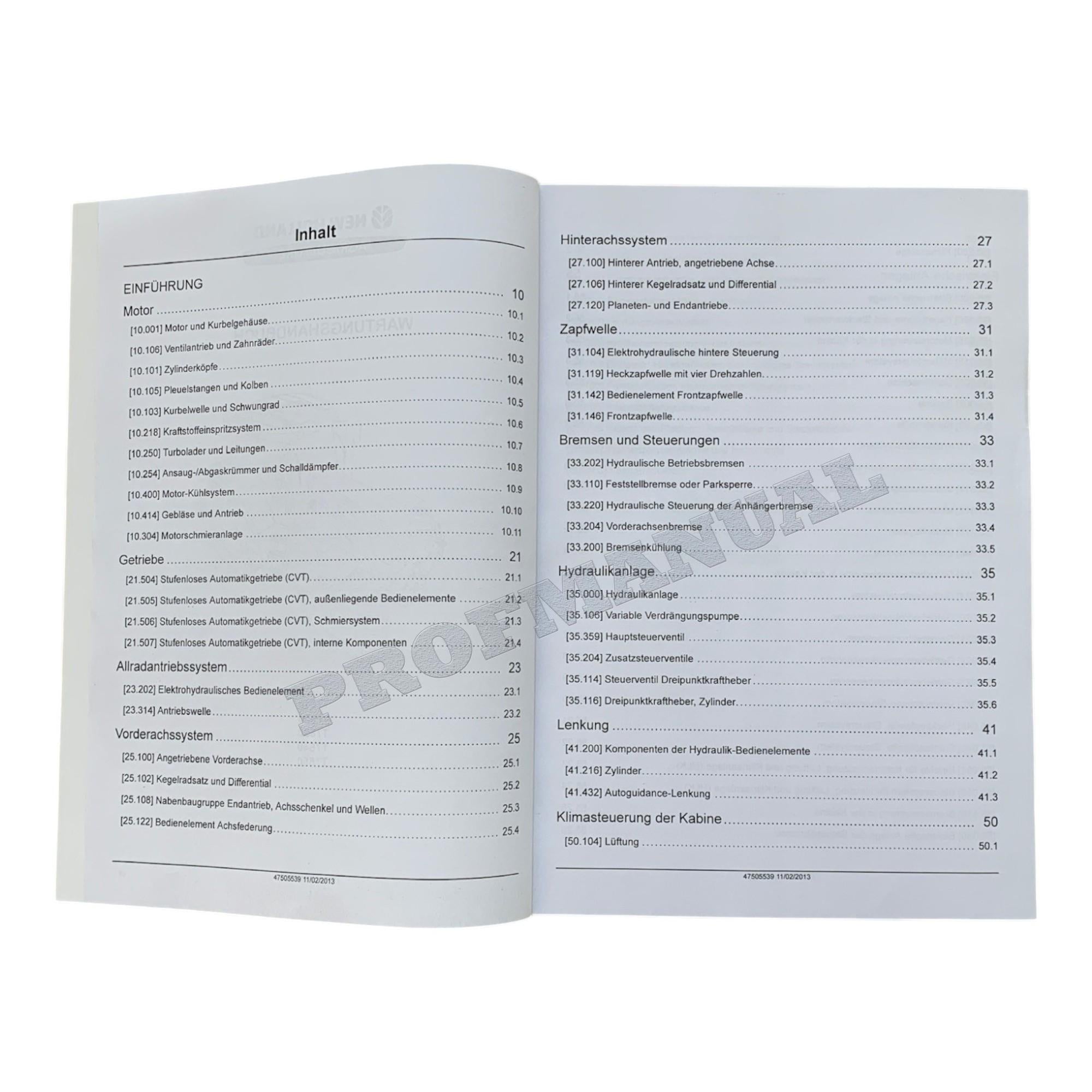 NEW HOLLAND T7510 T7520 T7530 T7540 T7550 TRAKTOR REPARATURHANDBUCH