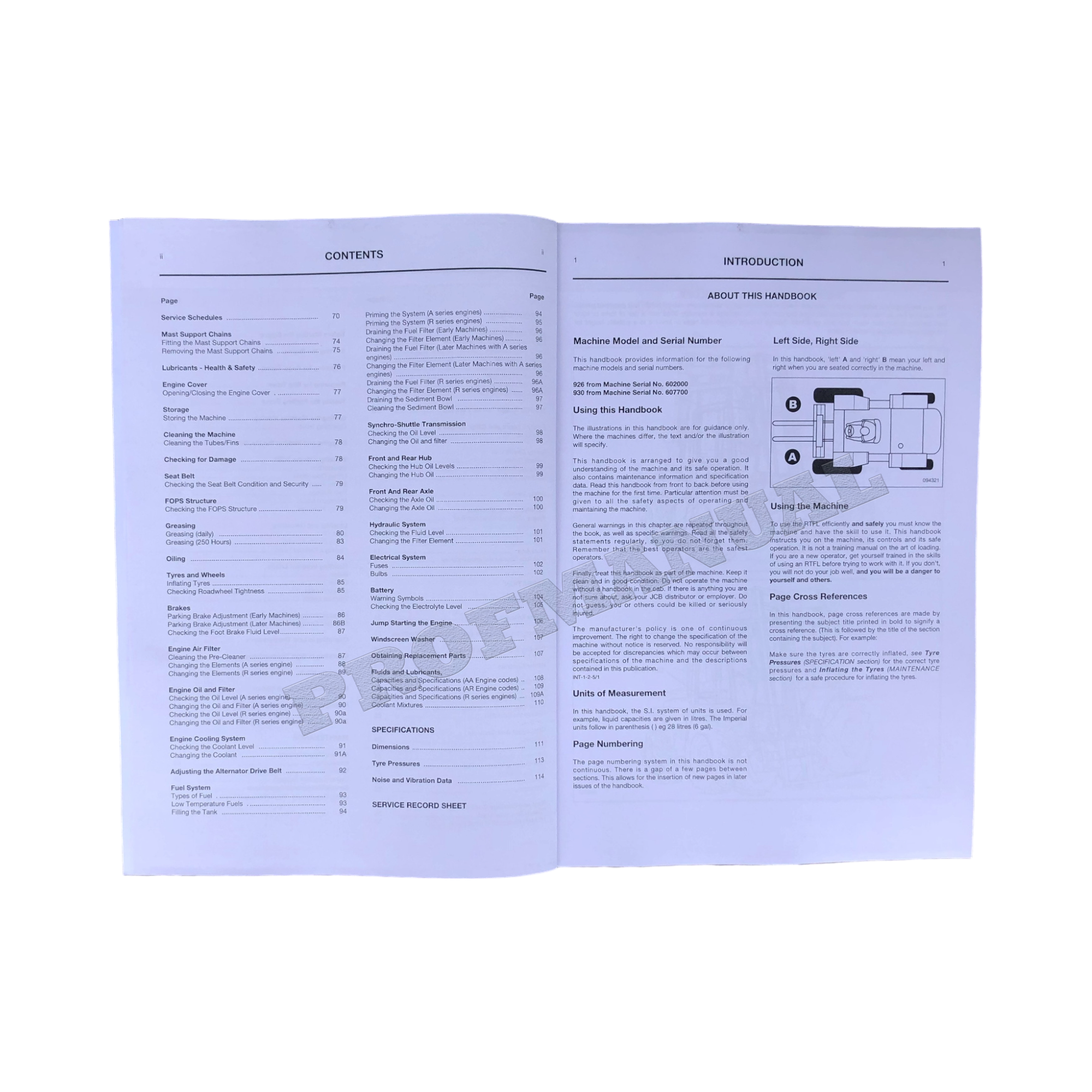 JCB 926 930 Rough Terrain ForkLift Operators Manual 926_930