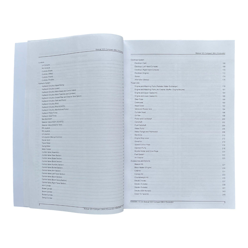 Bobcat 325 Excavator Parts Catalog Manual A9K011001- A9K111001- AAC511001-