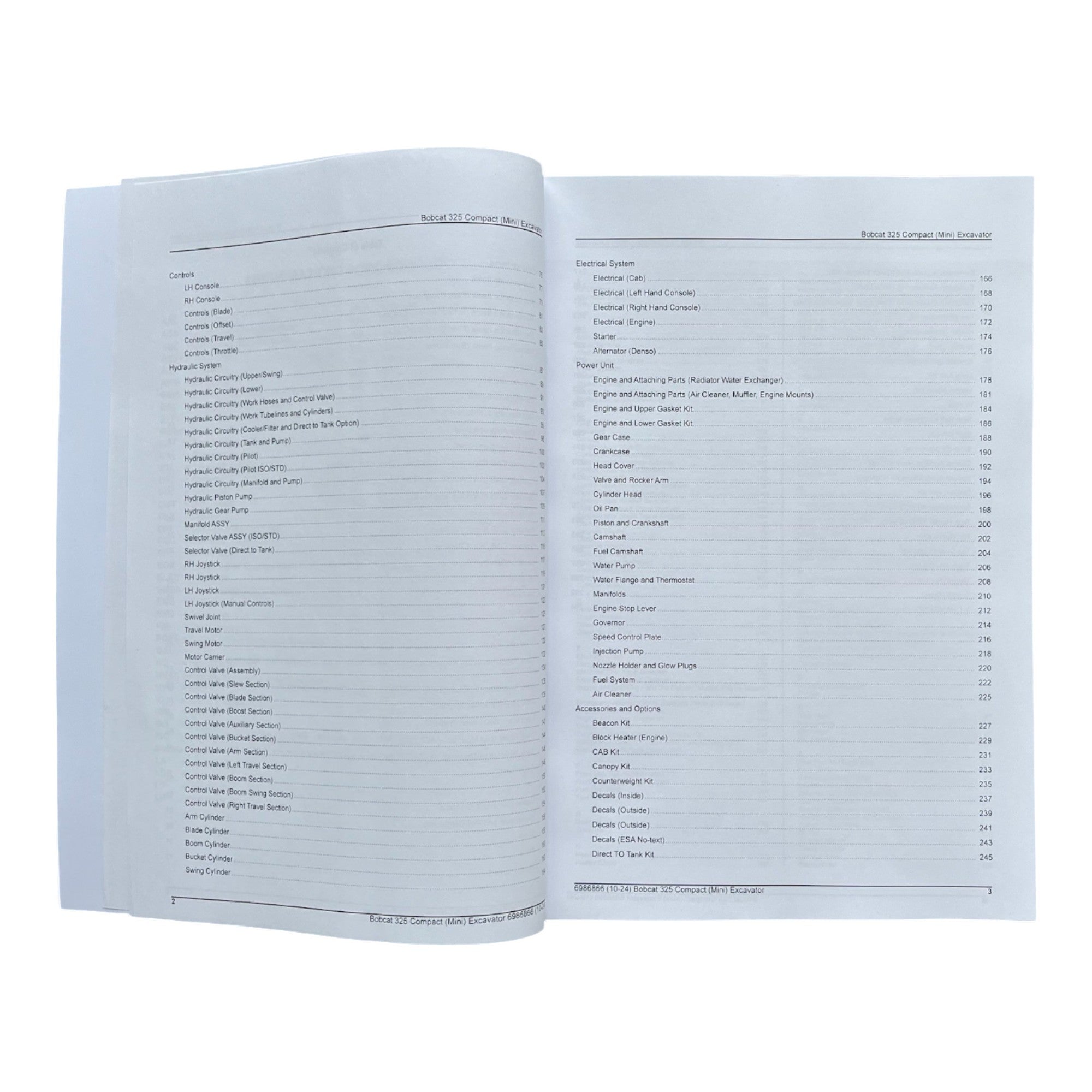 Bobcat 325 Excavator Parts Catalog Manual A9K011001- A9K111001- AAC511001-