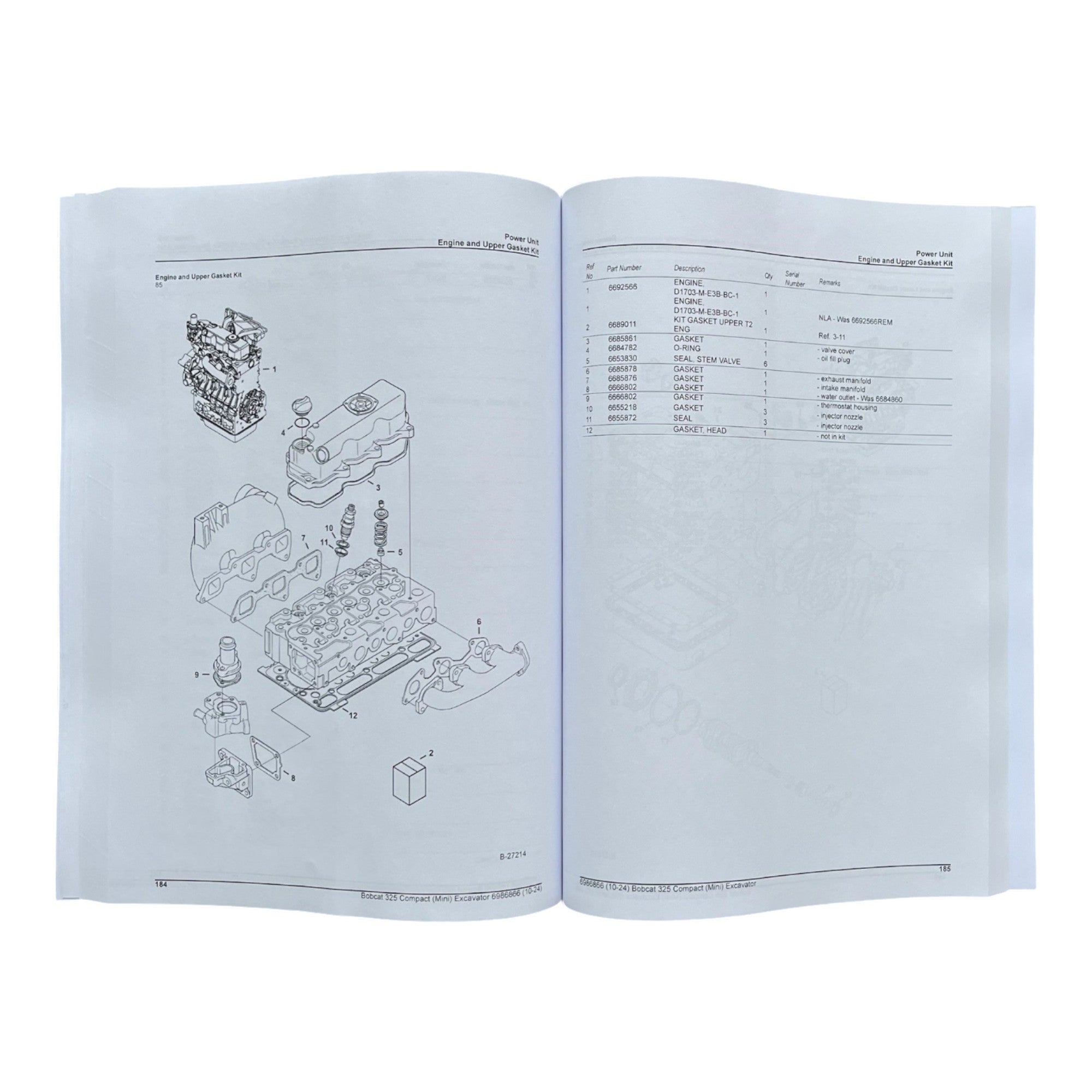 Bobcat 325 Excavator Parts Catalog Manual A9K011001- A9K111001- AAC511001-