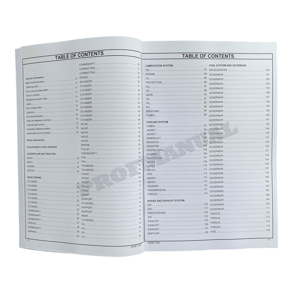 Caterpillar Cat D4E Tractor Powershift Parts Catalog Manual SEBP1168
