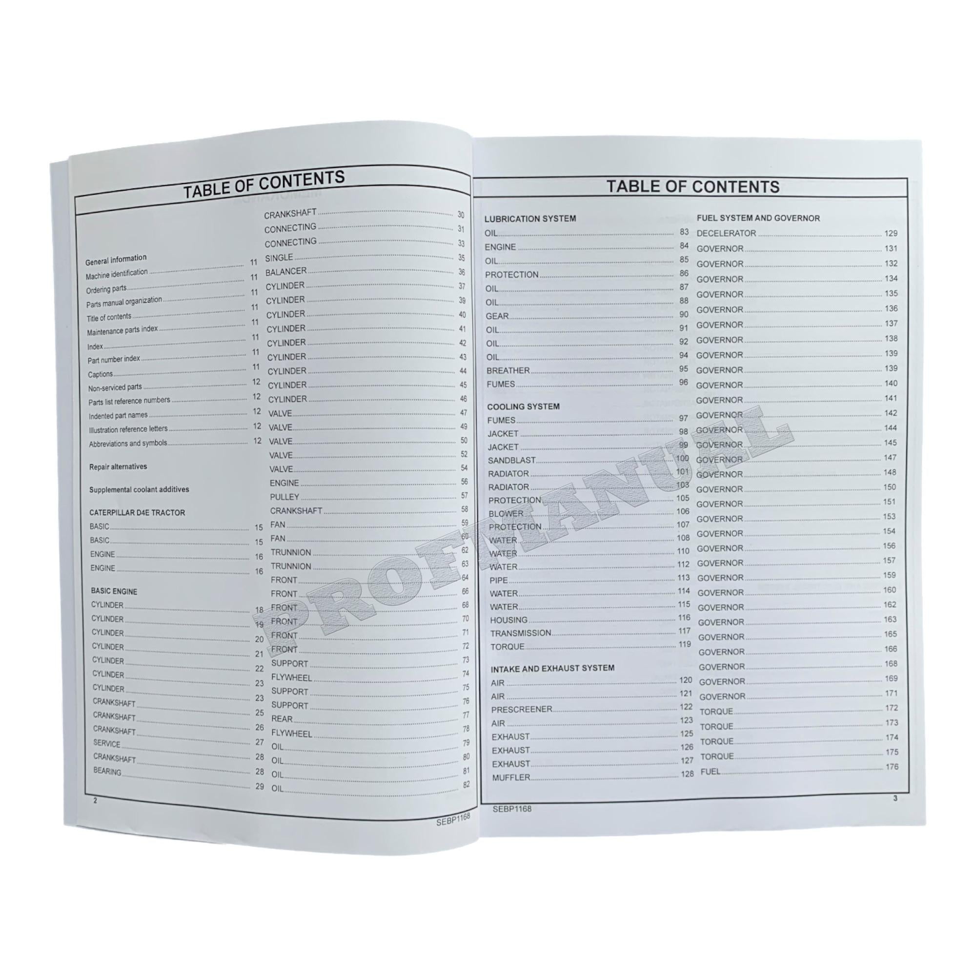 Caterpillar Cat D4E Tractor Powershift Parts Catalog Manual SEBP1168