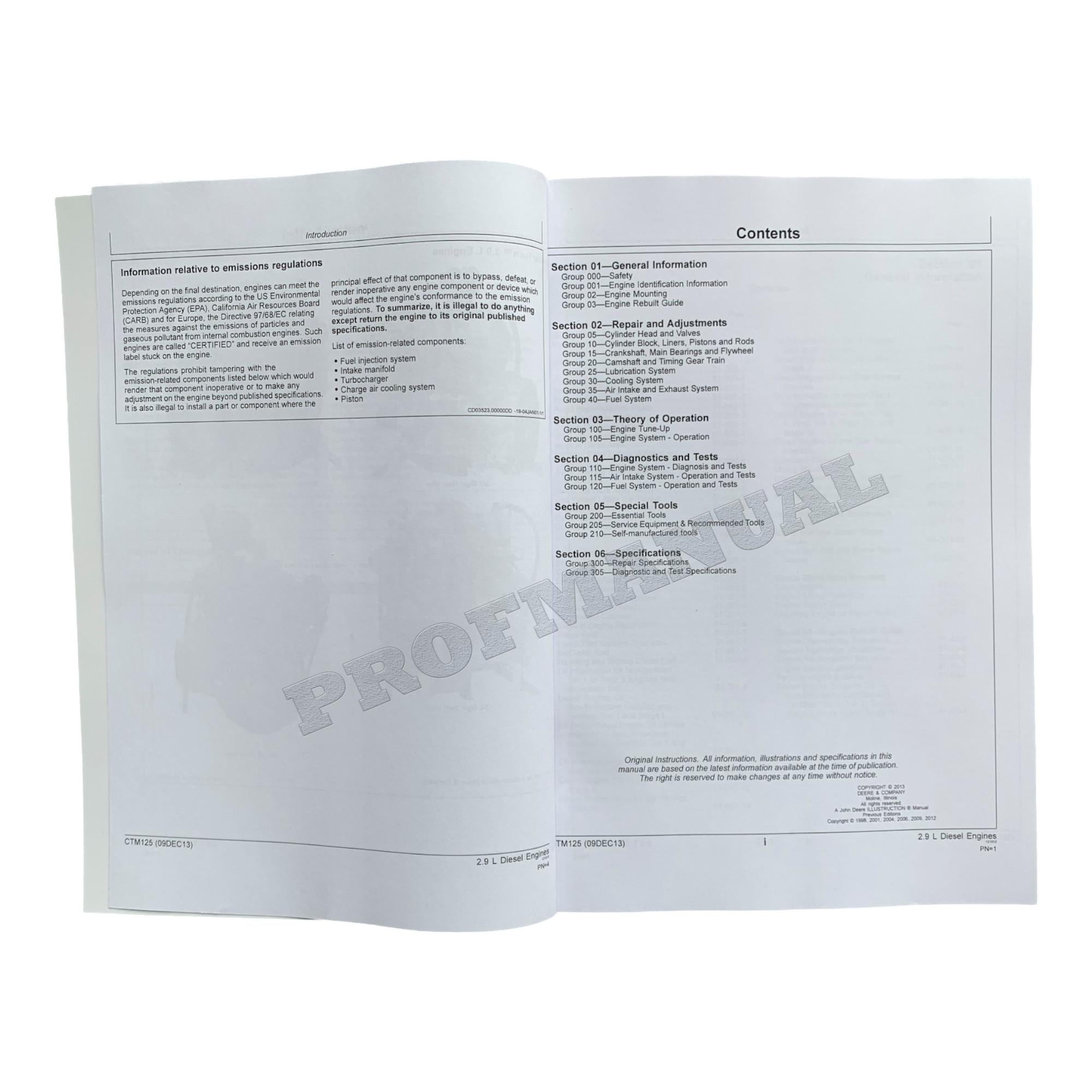 John Deere POWERTECH 3029 2.9 L Engine REPAIR SERVICE TECHNICAL MANUAL CTM125