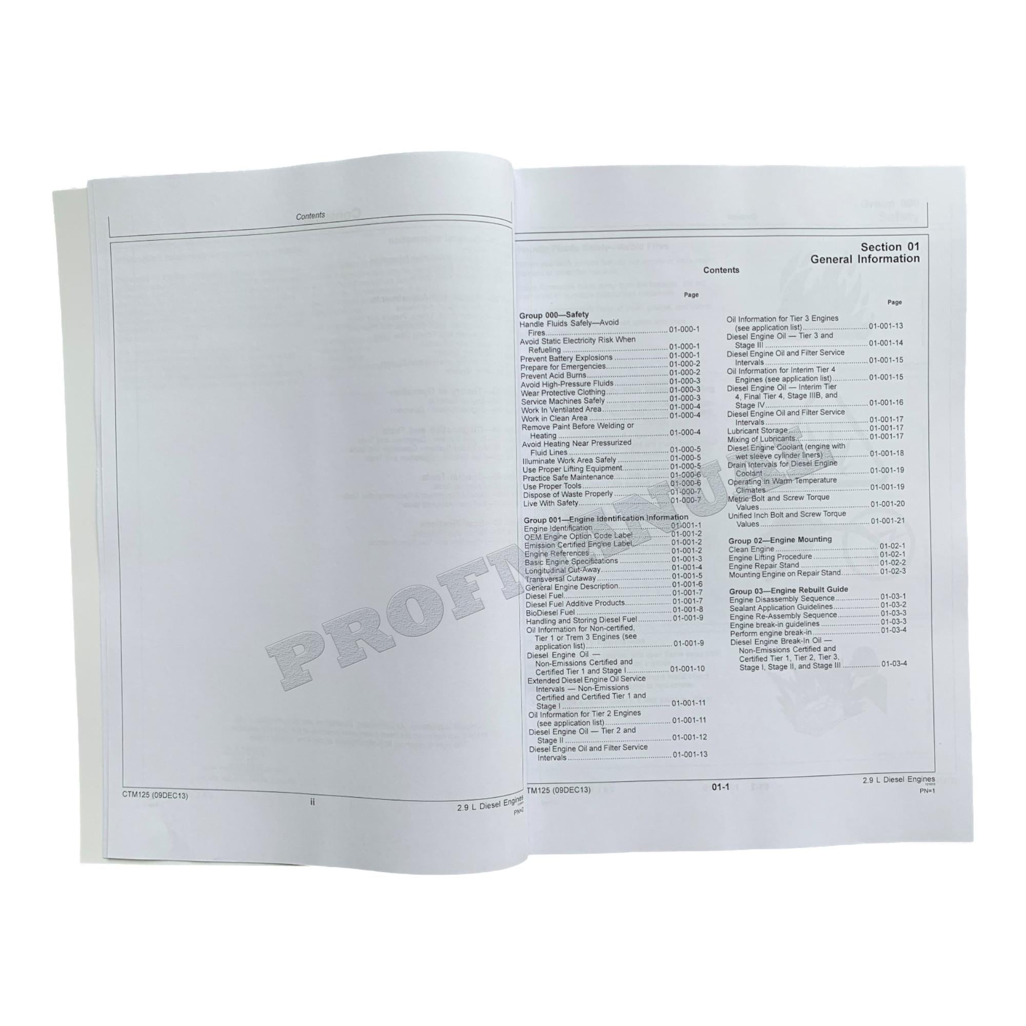 John Deere POWERTECH 3029 2.9 L Engine REPAIR SERVICE TECHNICAL MANUAL CTM125