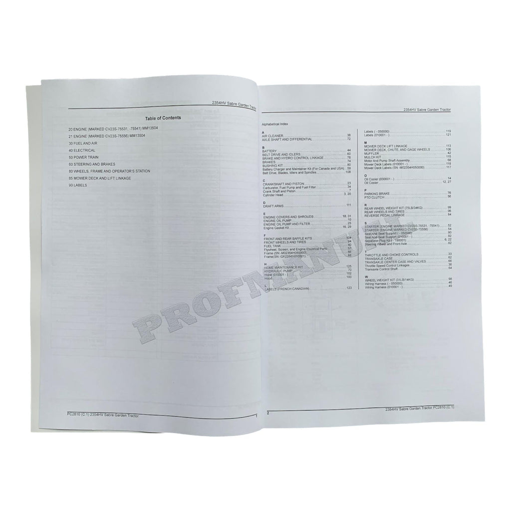 John Deere SABRE 2354HV Garden Tractor Parts Catalog Manual