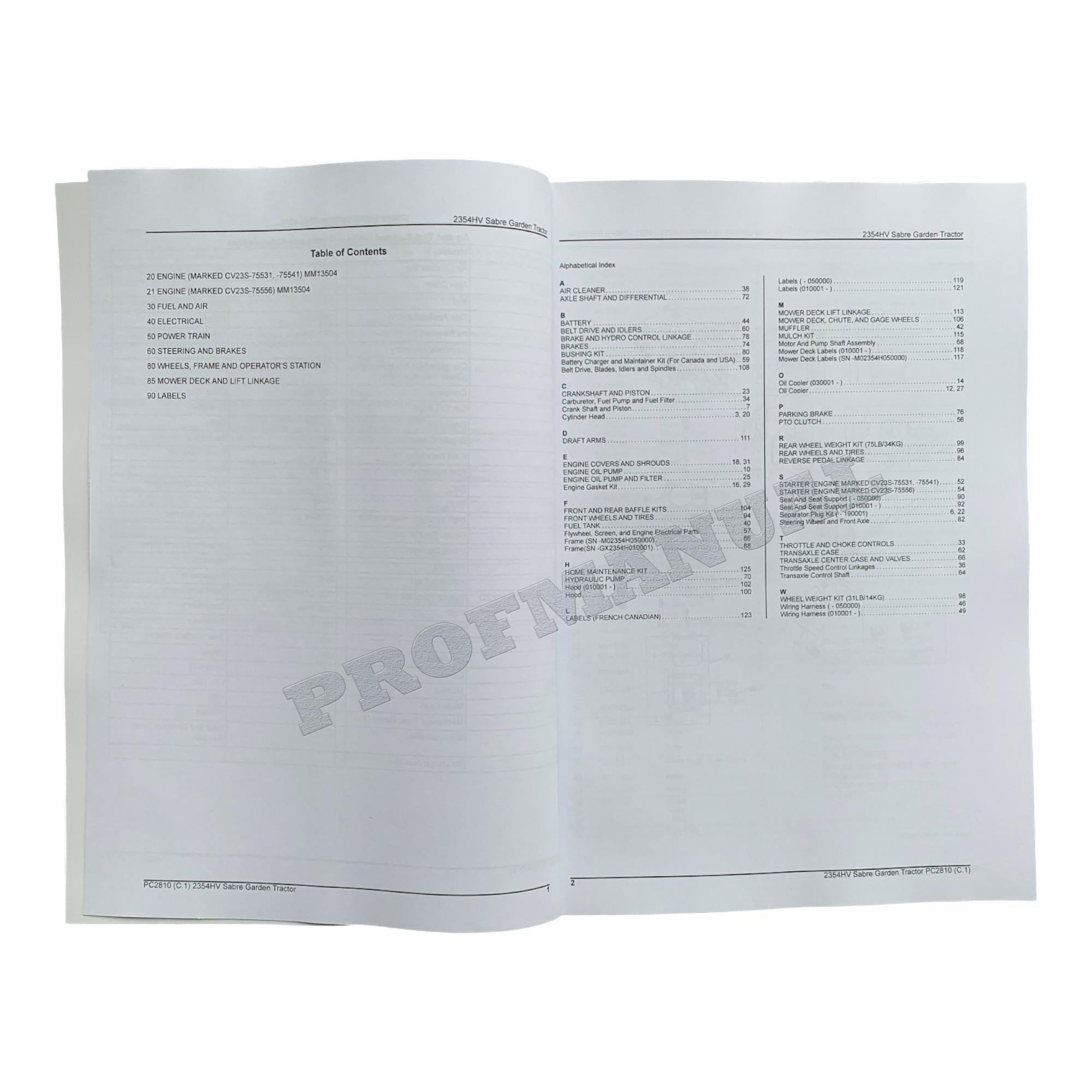 John Deere SABRE 2354HV Garden Tractor Parts Catalog Manual