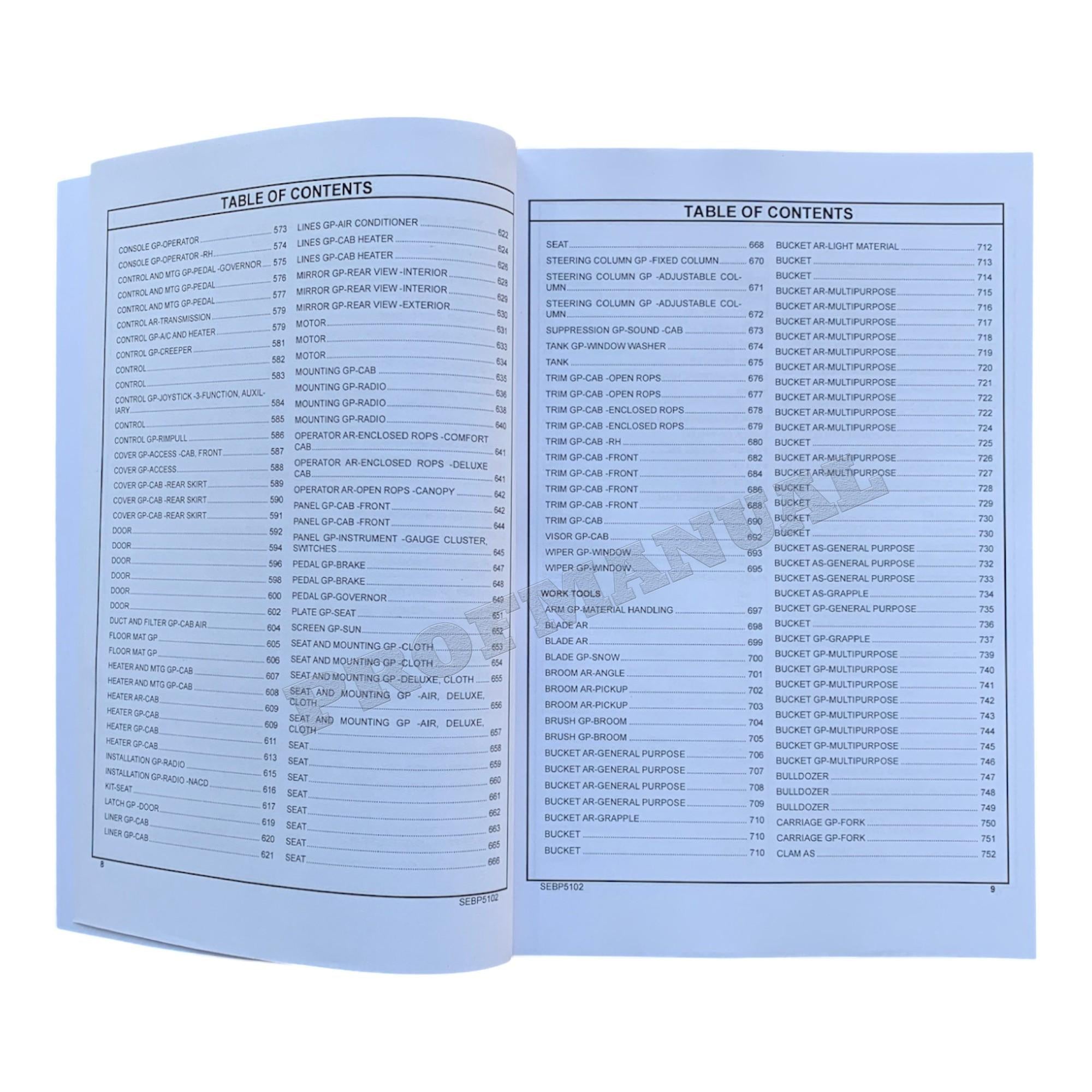 Caterpillar Cat 908H Wheel Loader Parts Catalog Manual SEBP5102