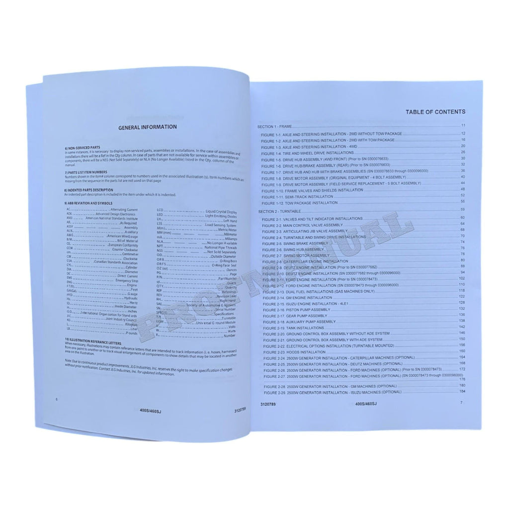 JLG 400S 460SJ Boom Lift Parts Catalog Manual Prior to 0300096000