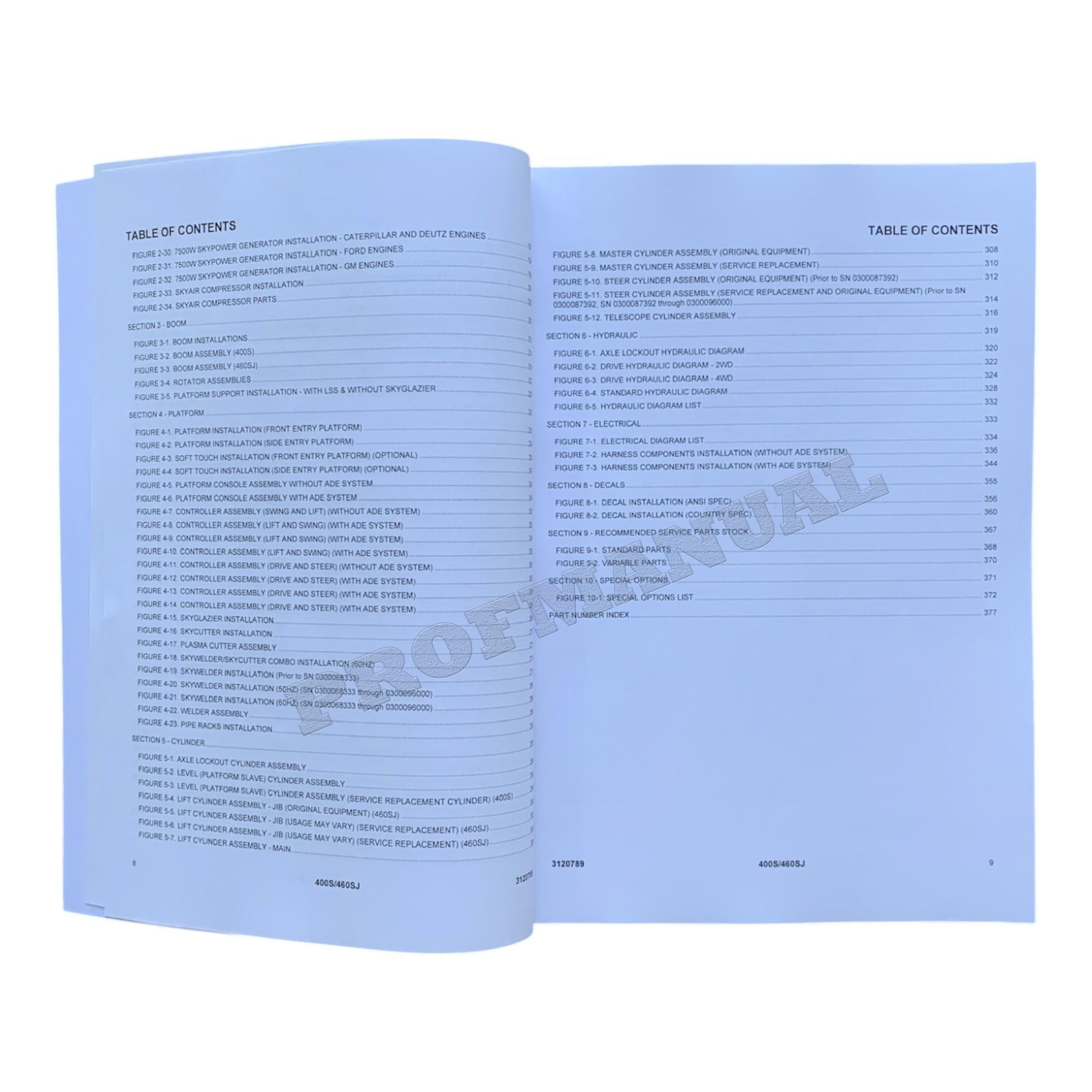 JLG 400S 460SJ Boom Lift Parts Catalog Manual Prior to 0300096000