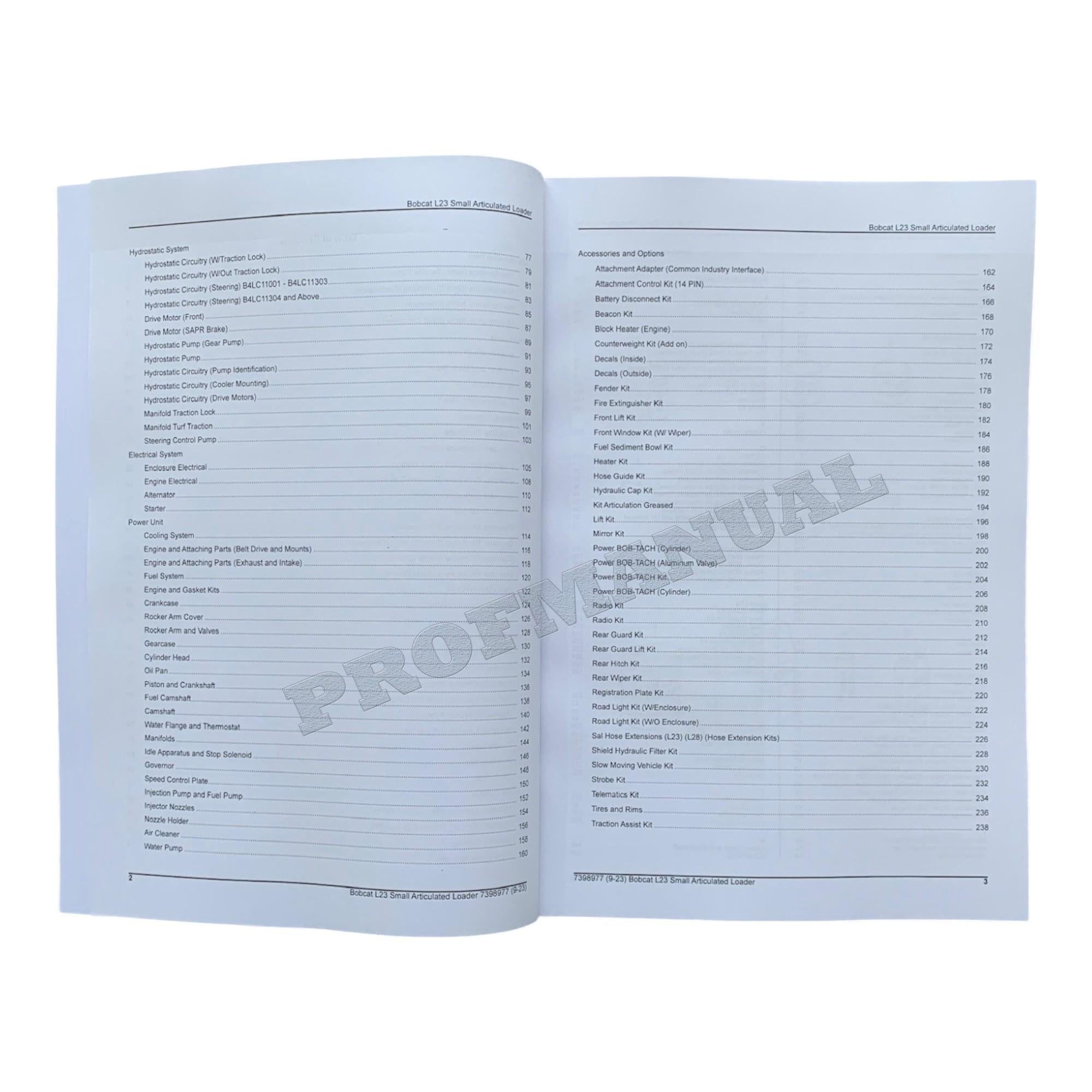 Bobcat L23 Wheel Loader Parts Catalog Manual B4LC11001