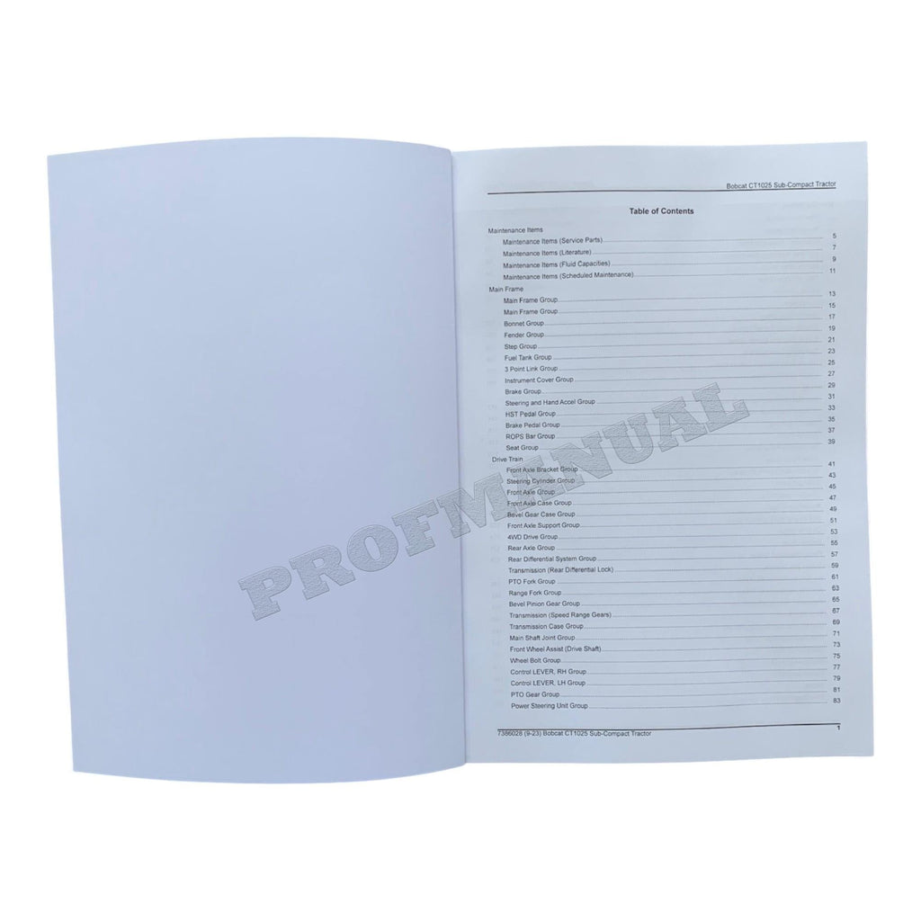 Manual del catálogo de piezas del tractor compacto Bobcat CT1025 B4VG11001-