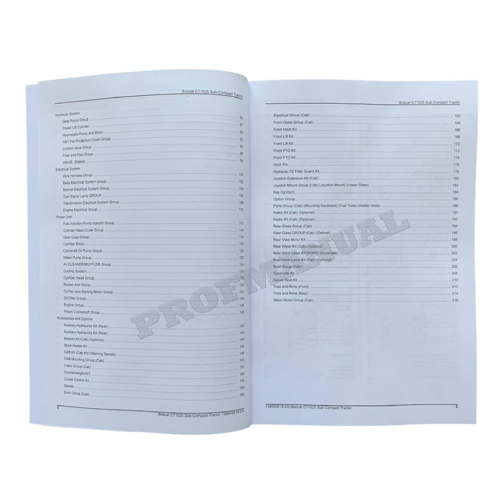 Manual del catálogo de piezas del tractor compacto Bobcat CT1025 B4VG11001-