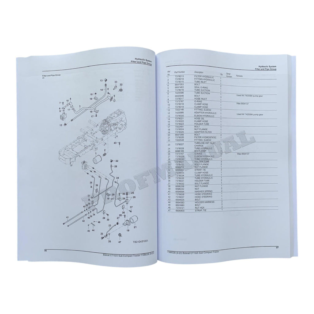 Manual del catálogo de piezas del tractor compacto Bobcat CT1025 B4VG11001-