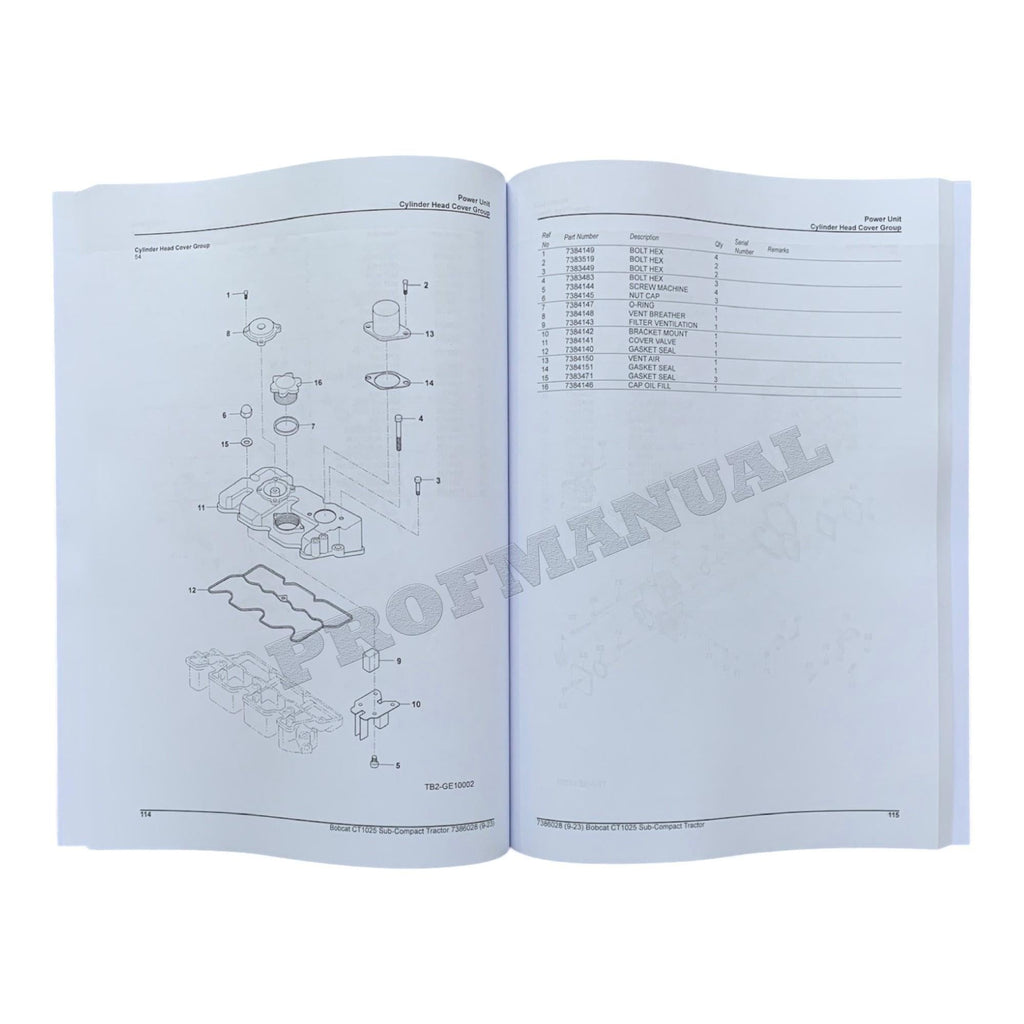 Manual del catálogo de piezas del tractor compacto Bobcat CT1025 B4VG11001-