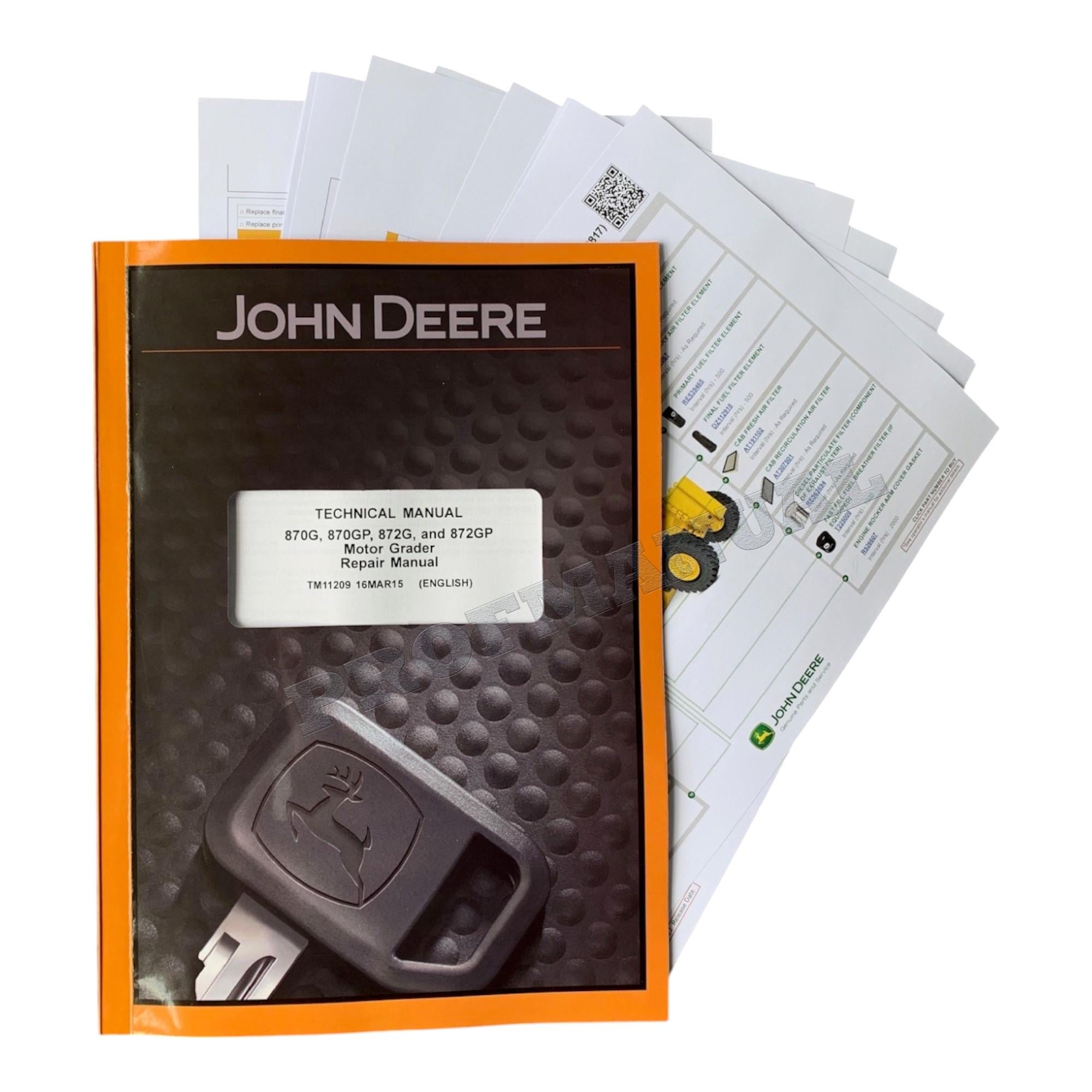 JOHN DEERE 870G 870GP 872G 872GP GRADER REPAIR SERVICE TECHNICAL MANUAL TM11209