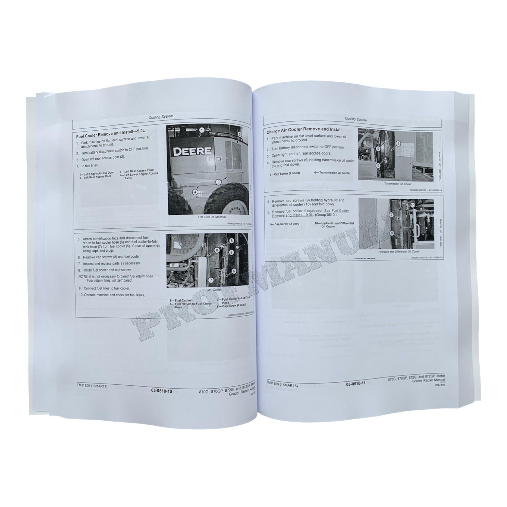 JOHN DEERE 870G 870GP 872G 872GP GRADER REPAIR SERVICE TECHNICAL MANUAL TM11209