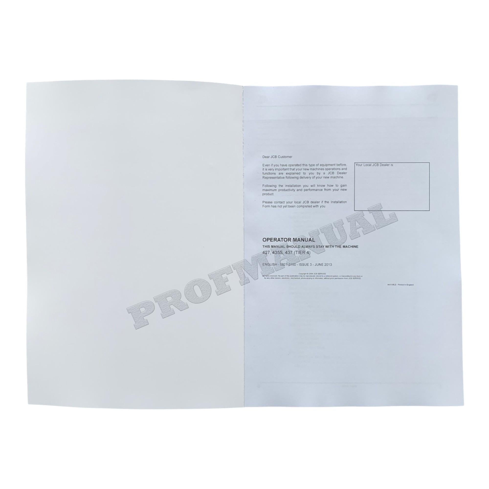 JCB 427 435S 437 TIER 4 Wheel Loader Operators Manual